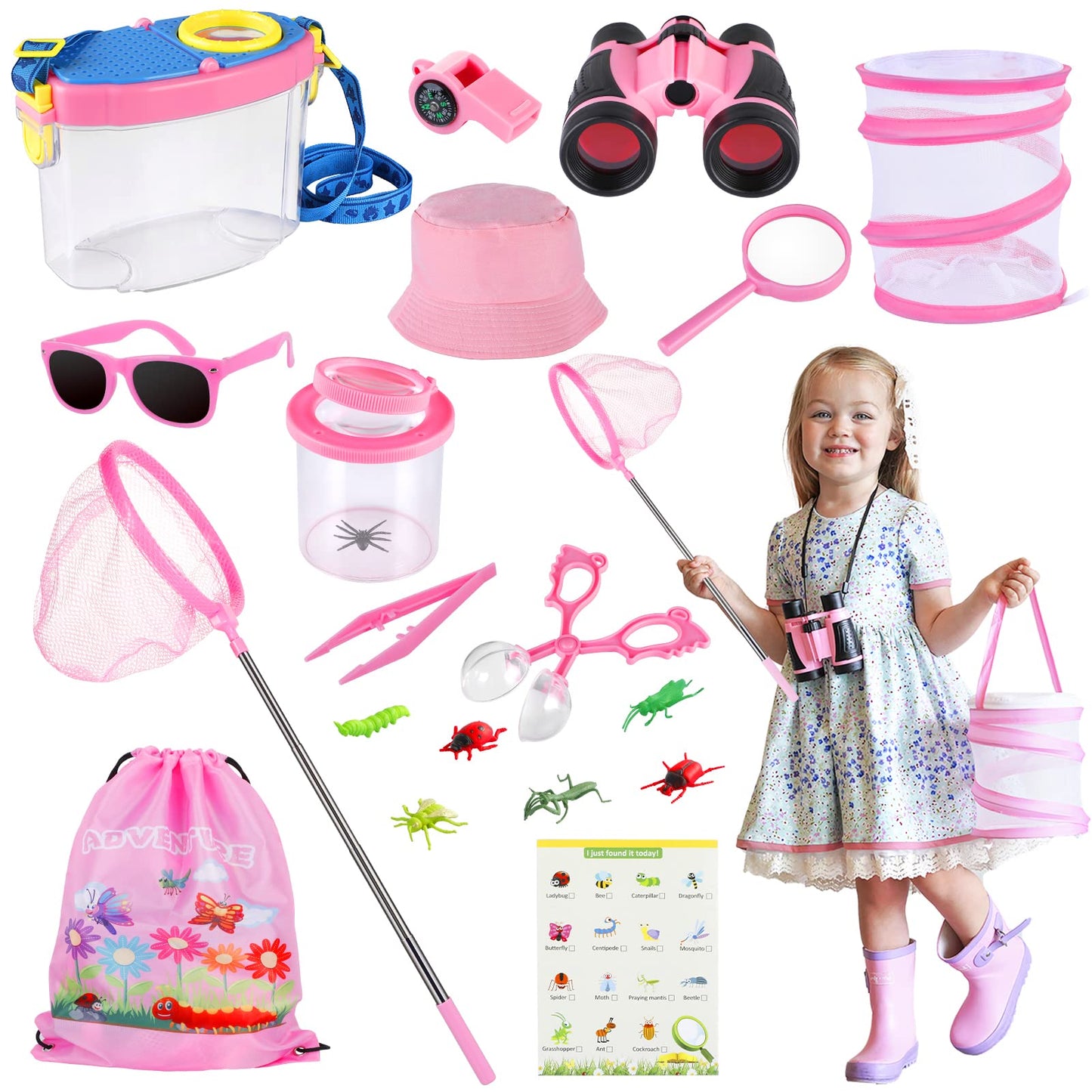GIFTINBOX Bug Catcher Kit for Kids - Outdoor Explorer Toys Set for Kid - Bug Catching Kits with Binoculars Nature Adventure Toy for Girls Boys - Toddler Exploration Gifts for Girl 3-12 Years Old