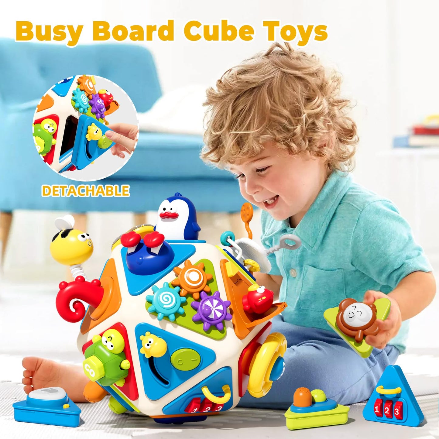 Vanvimen 20-in-1 Toddler Busy Board Activity Cube Toys, Montessori Toy for 1 2 Year Old Boys Girls Kids, Early Educational Active Toy for Toddler 1-3, Christmas Toys Gifts for 1 2 Year Old Boy Girl