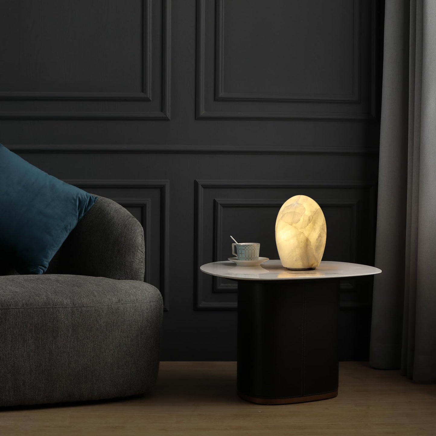 Artsolute Natural Calcite Stone Lamp – Handcrafted from Solid Crystal Stone, Dimmable Bedside Accent Light, Unique One-of-a-Kind Texture, Small Cylinder Table Lamp for Bedroom