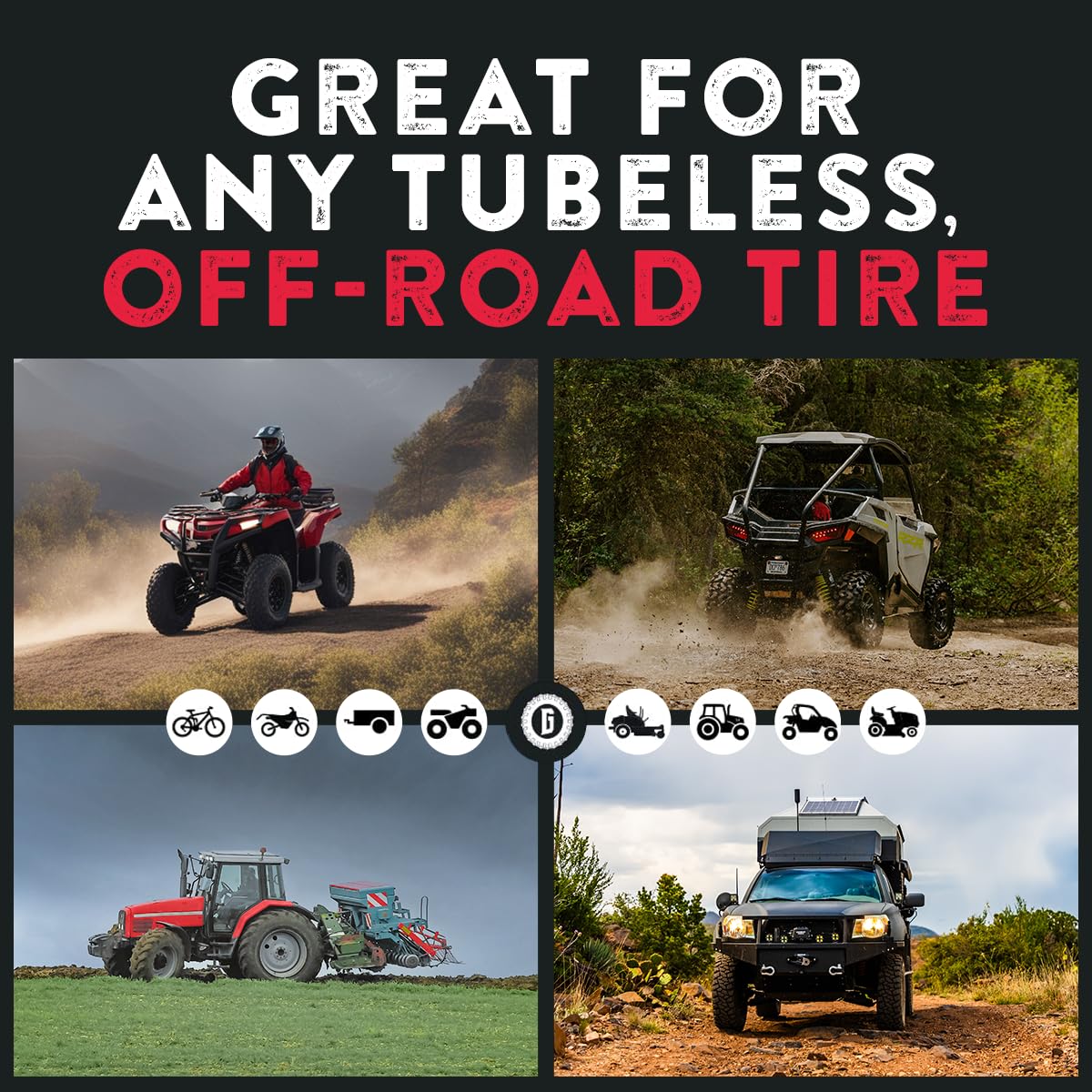 GlueTread ATV Tire Repair Kit Complete Off-Road Tire Patch Kit - Includes Glue Tread Sidewall Repair Patches, Colby Emergency Valve, Plug Kits (12 Plugs), T Handles and 4 CO2 Cartridges - Heavy Duty
