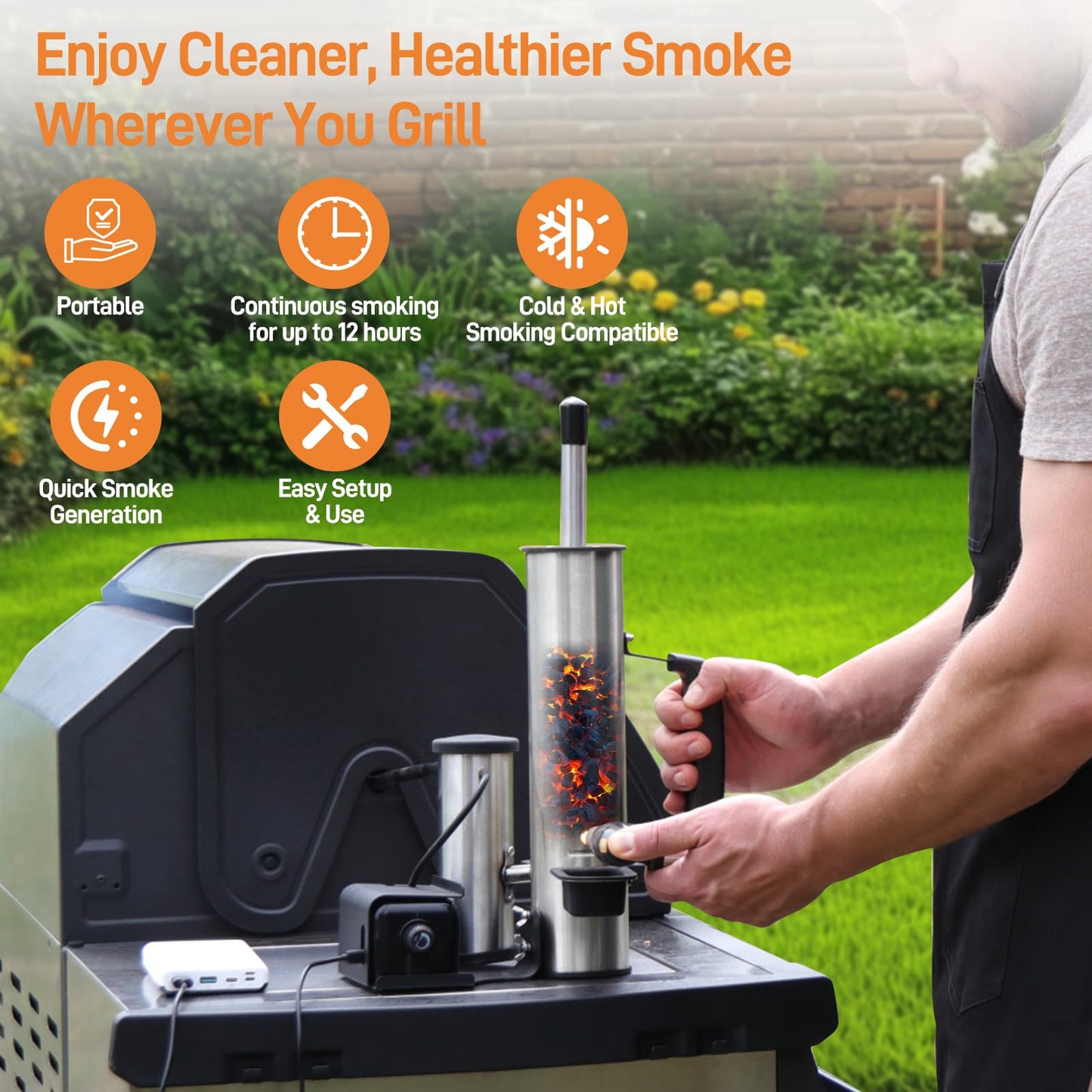 2026 Portable Electric Smoke Generator, Adjustable Smoke Control & Fits 99% Pellet Smokers & Grills, Cold/Hot Smoking Modes for Meats, Salmon & Cheeses – Great Gift Idea for Smoke Lovers