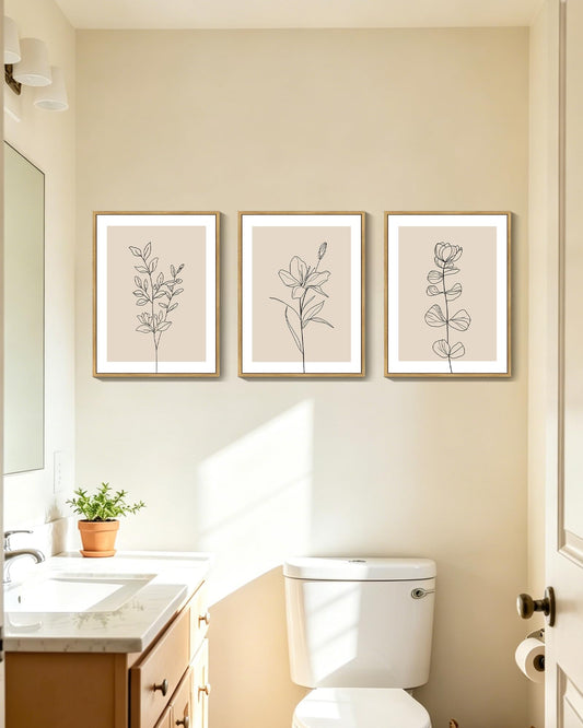 Drsoum Black Line Flower Wall Art Vintage Floral Minimalist Wall Hanging Decor Bohemain Botanical Prints Artwork for Office Dining Room Hallway 11x14in Natural Framed