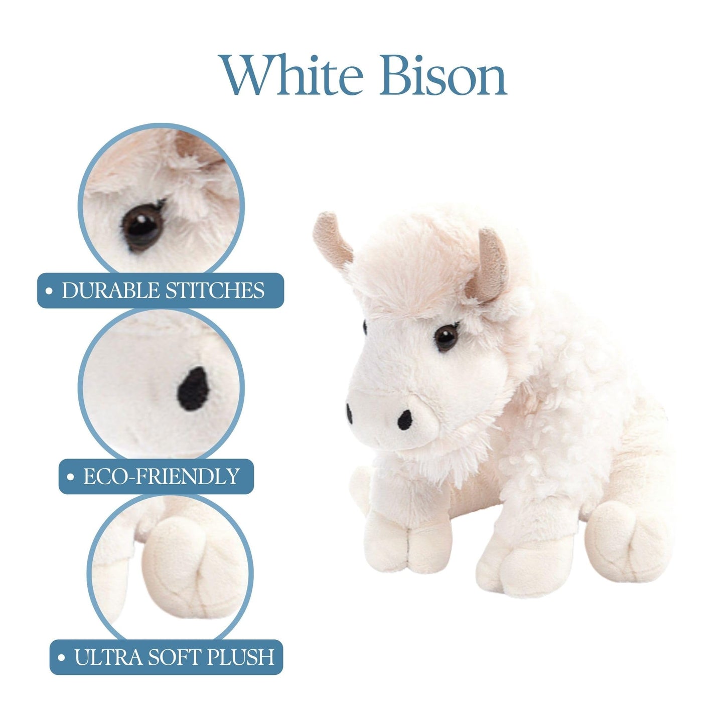 The Petting Zoo Bison Stuffed Animal Plushie, Gifts for Kids, Wild Onez Wildlife Animals, White Bison Plush Toy, 12 inches