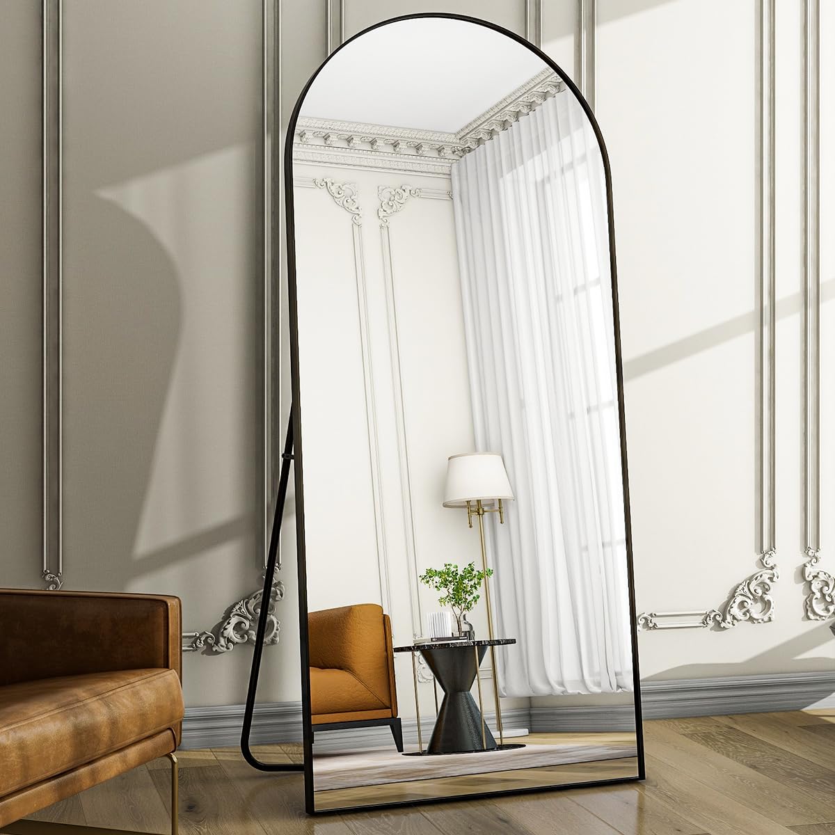 Easly Oversized Full-Body Mirror, 76" x 34" Arched Full-Length Mirror, Black Metal Frame, Floor Mirror for Bedroom, Living/Dressing Room, Gym - Stand/Wall Mounted/Leaning