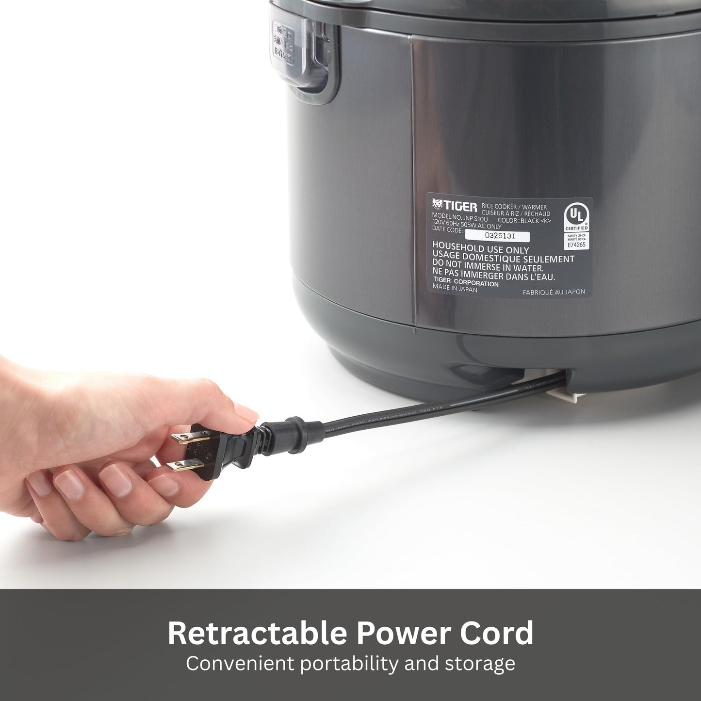 Tiger JNP-S55U-KY 3 Cup Capacity White Rice Cooker with Non-Stick Inner Pot, Retractable Power Cord, and Keep Warm up to 12 hours (Obsidian Black)