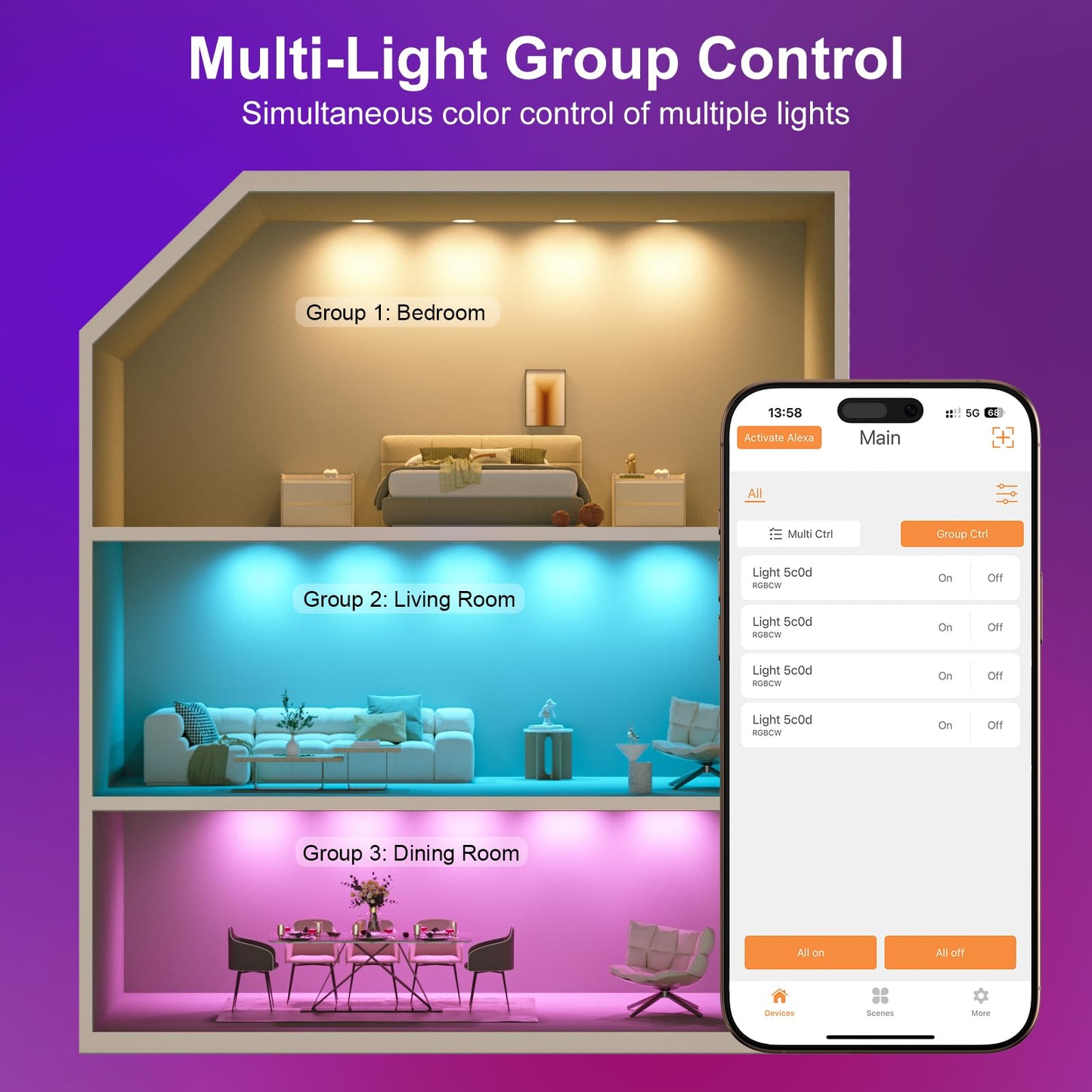HYDONG Smart Recessed Lighting 5/6 inch,Color Changing Can Lights 4 Packs,13W 1050LM Retrofit led recessed Lighting,Bluetooth APP Control,Phone Assistant Voice Control,for Bedroom Kitchen Living Room