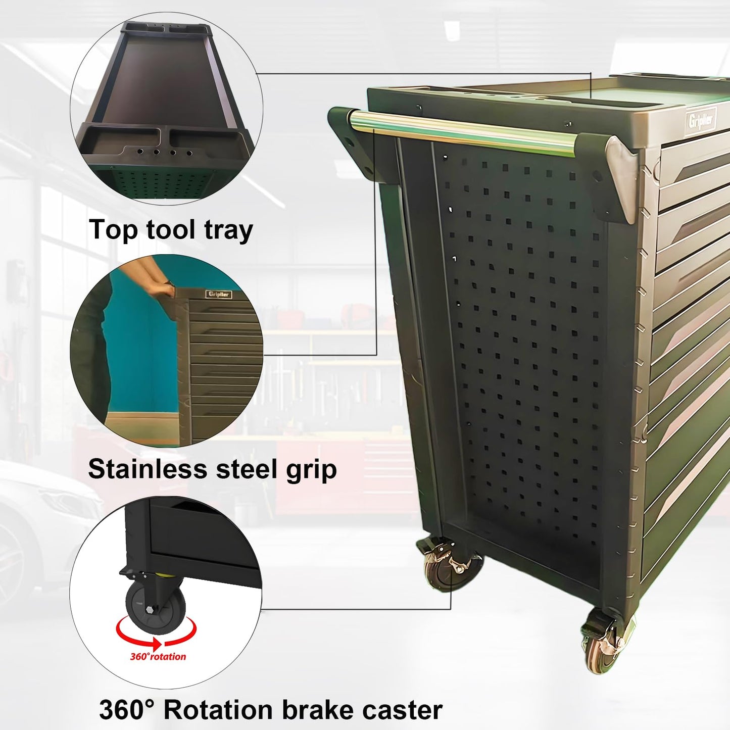 Griplier 7-Drawer Rolling Tool Chest,34.2W x 18.1D x 37.4H inches,Tool Storage Cabinet with Brake Wheels,Lock & Key for Garage, Warehouse,Repair Shop,Workshop
