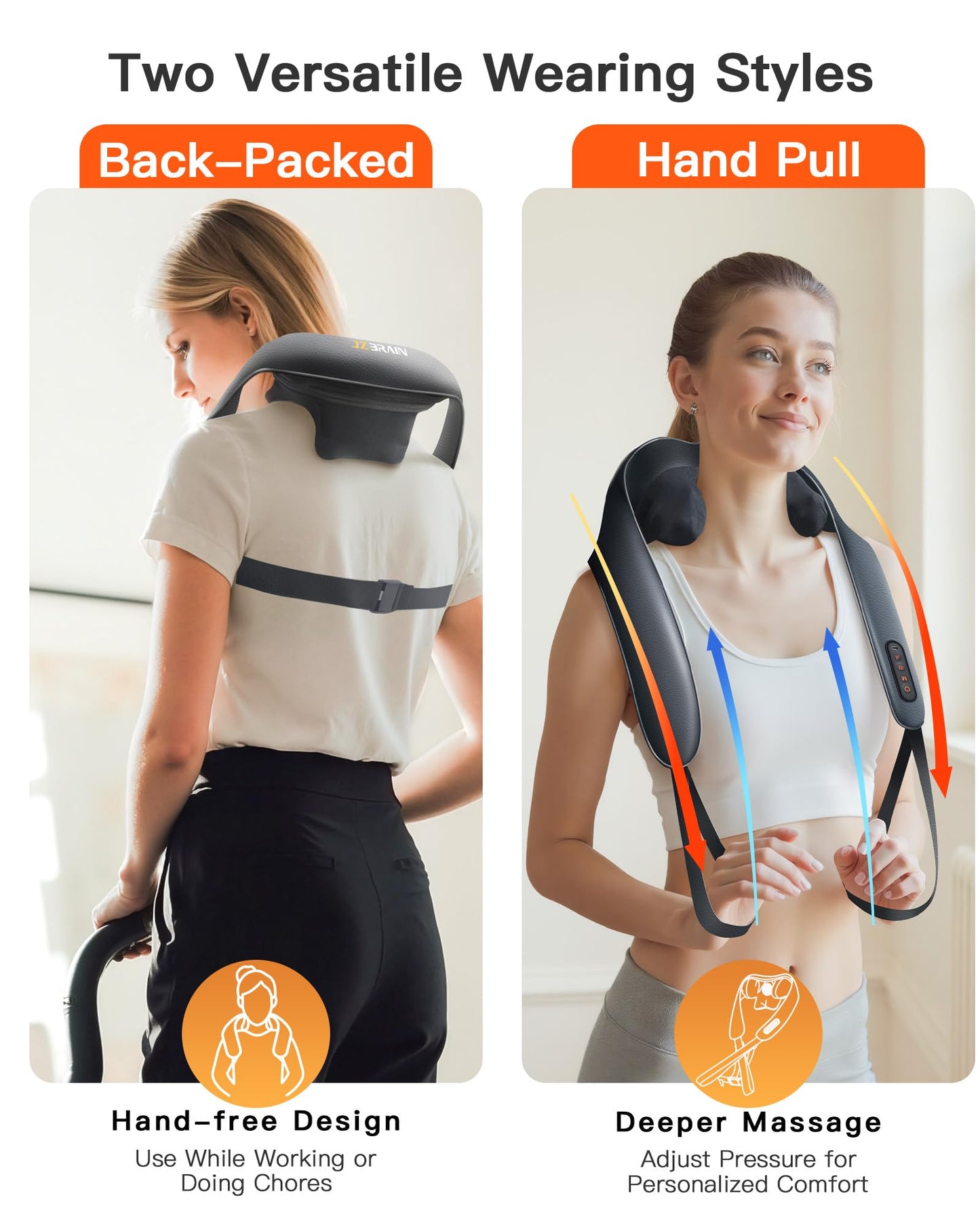 JZBRAIN Neck and Shoulder Massager with Heat – Cordless Shiatsu Neck Massager for Pain Relief Deep Tissue - Adjustable Speed & Modes Kneading Massage for Back - for Men Women