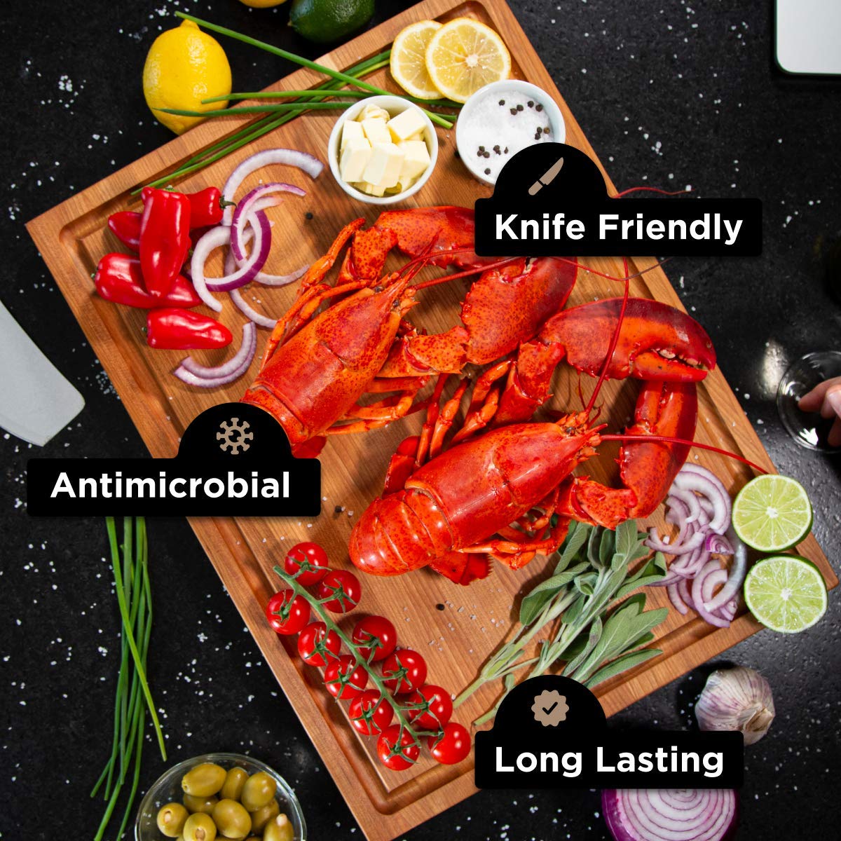 Large Wood Cutting Board from American Cherry - A Butcher Block That Comes with Juice Groove for Cutting Meat and Juicy Veggies Easily - Cherry Chopping Board - 20x16x1.5 inches