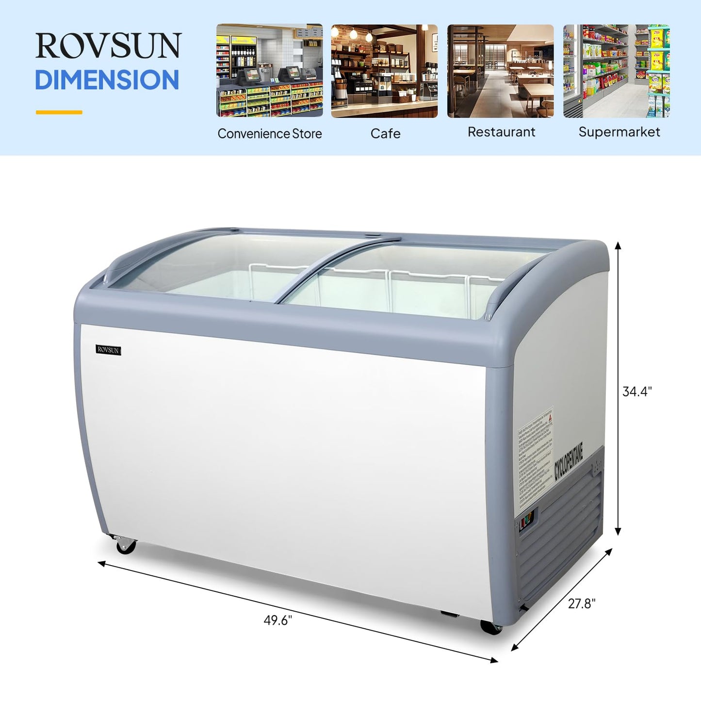 Leadzm 12.7 Cu.Ft Commercial Ice Cream Freezer, 50" Chest Freezer Glass Top Display Case w/Removable Baskets Lockable Wheels Sliding Door for Store Supermaket ETL NSF Certified