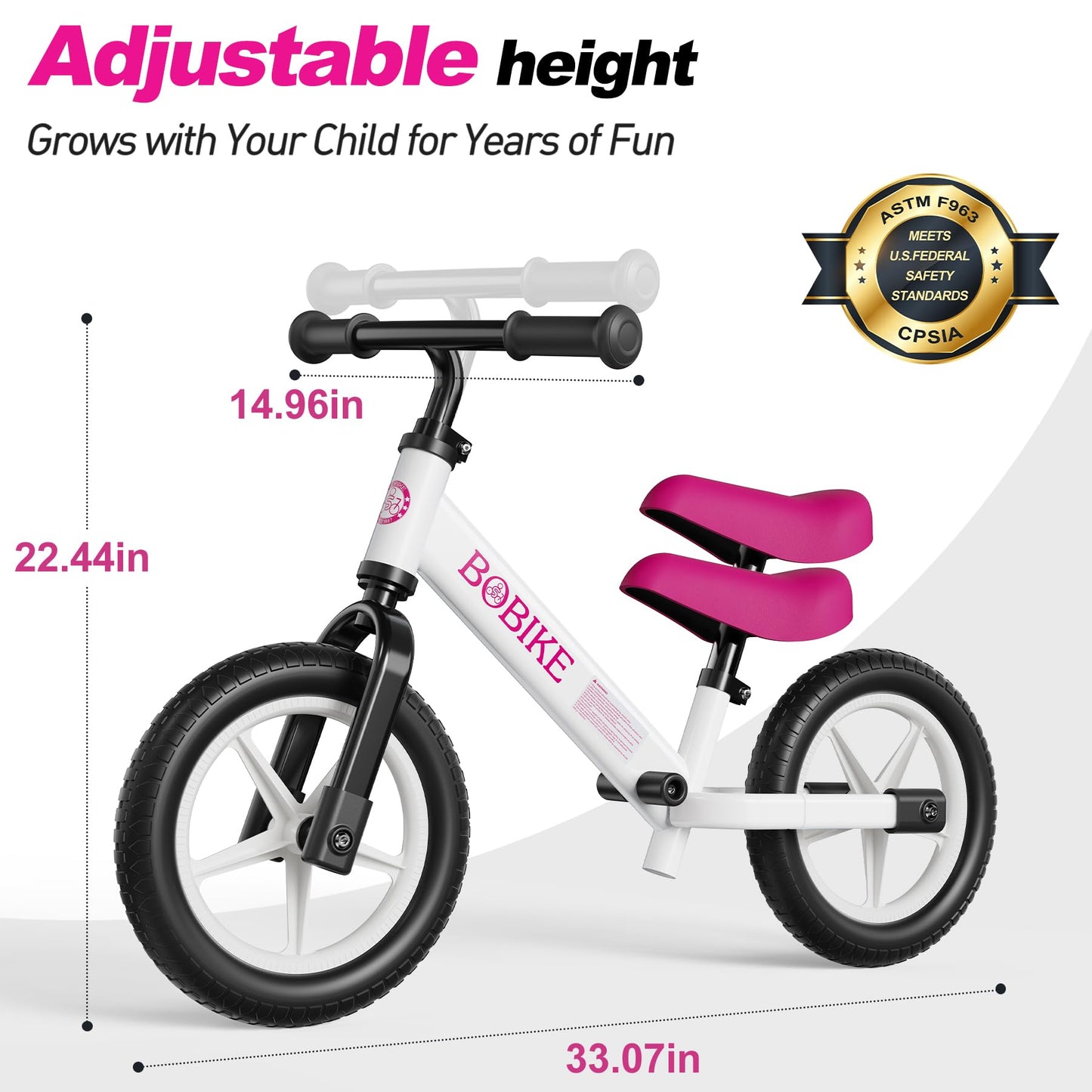 Bobike Toddler Balance Bike, Balance Bike with Footrest for Ages 2-5, Adjustable Seat & Handlebar, No-Pedal Training Bicycle, Gift for Boys and Girls (White)