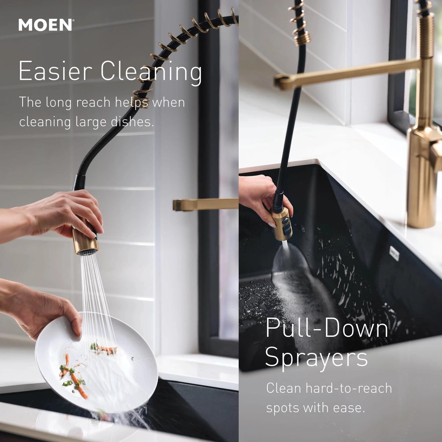 Moen Inara Matte Black Spring Pulldown Kitchen Faucet with Pre-Rinse and Power Boost, Modern Kitchen Faucet, One-Handle Easy Installation, 87863BL