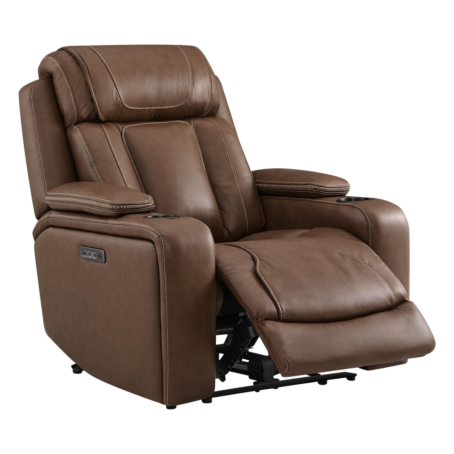 Watson & Whitely Genuine Leather Electric Recliner Chairs, Oversized Super Zero Gravity Recliner Triple-Motor W Adjustable Lumbar Headrest Support & Hidden Storage, Cafe Brown