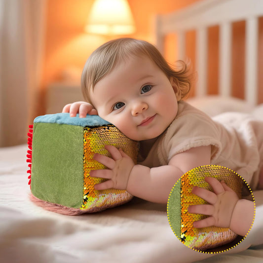 edusense Touch Cube for Toddlers, Soft & Plush Sensory Toy, High Contrast Activity Cube with Textures, Crinkle Sounds & Tags, Durable Baby Toy for Visual & Tactile Development 3+ Age