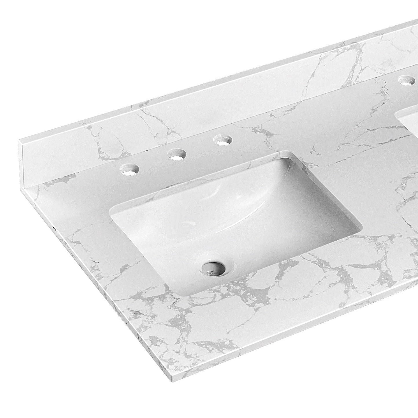 EQLOO 48"x22" Vanity Top with Sink, Engineered Stone Vanity Top with Rectangular Undermount Ceramic Double Sink, 8 Inch Faucet Hole Spacing with Backsplash Countertops for Bathroom
