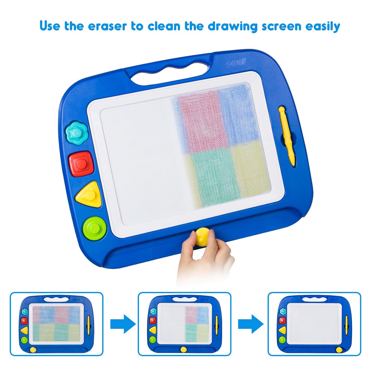 SGILE Toddler Toys for Kids, Large Magnetic Drawing Board for Birthday Gift, Toys for 1 2 3 4 Year Old Girls Boys, Etch & Sketch Pad with 4 Stamps, Learning and Educational, 16 ×13 in, Blue
