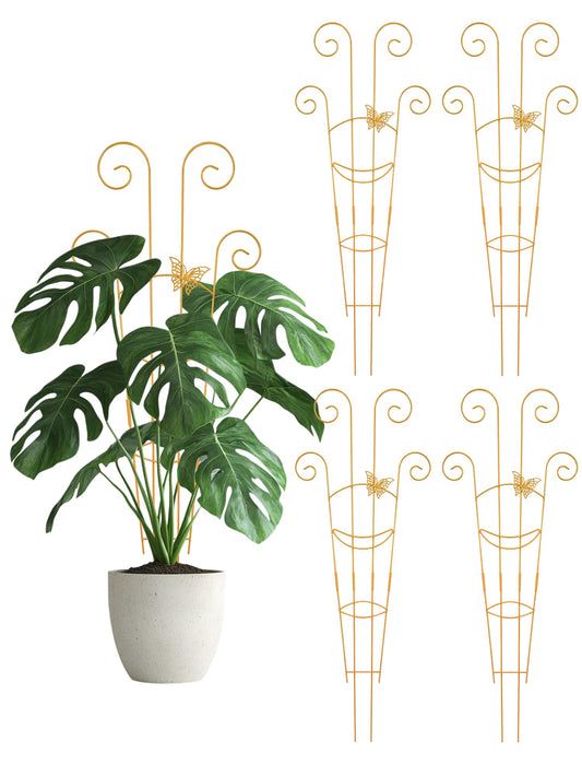 4Pcs Indoor Plant Trellis for Potted Plants, 30" Taller Expandable Garden Metal Trellis for Climbing Plants Outdoor, Houseplant Support Stakes for Ivy Pothos Hoya Flower (Gold)