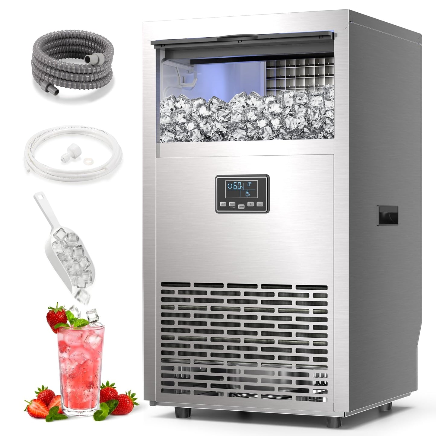 Antarctic Star 100lb/24H Commercial Ice Maker, 29lb Storage, Adjustable Ice Thickness & Touch Control, 45 Cubes/Cycle for Home/Bar/Restaurant