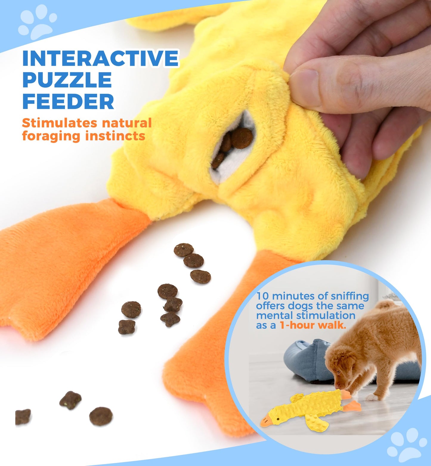 IPTPAS Squeaky Plush Dog Toy for All Breeds, Multifunctional Goose Dog Toy with Honking Sound, Crinkle Paper, Treat Pocket, Durable Soft Stuffed Animal for Chewing, Cuddling, Interactive Play (Yellow)