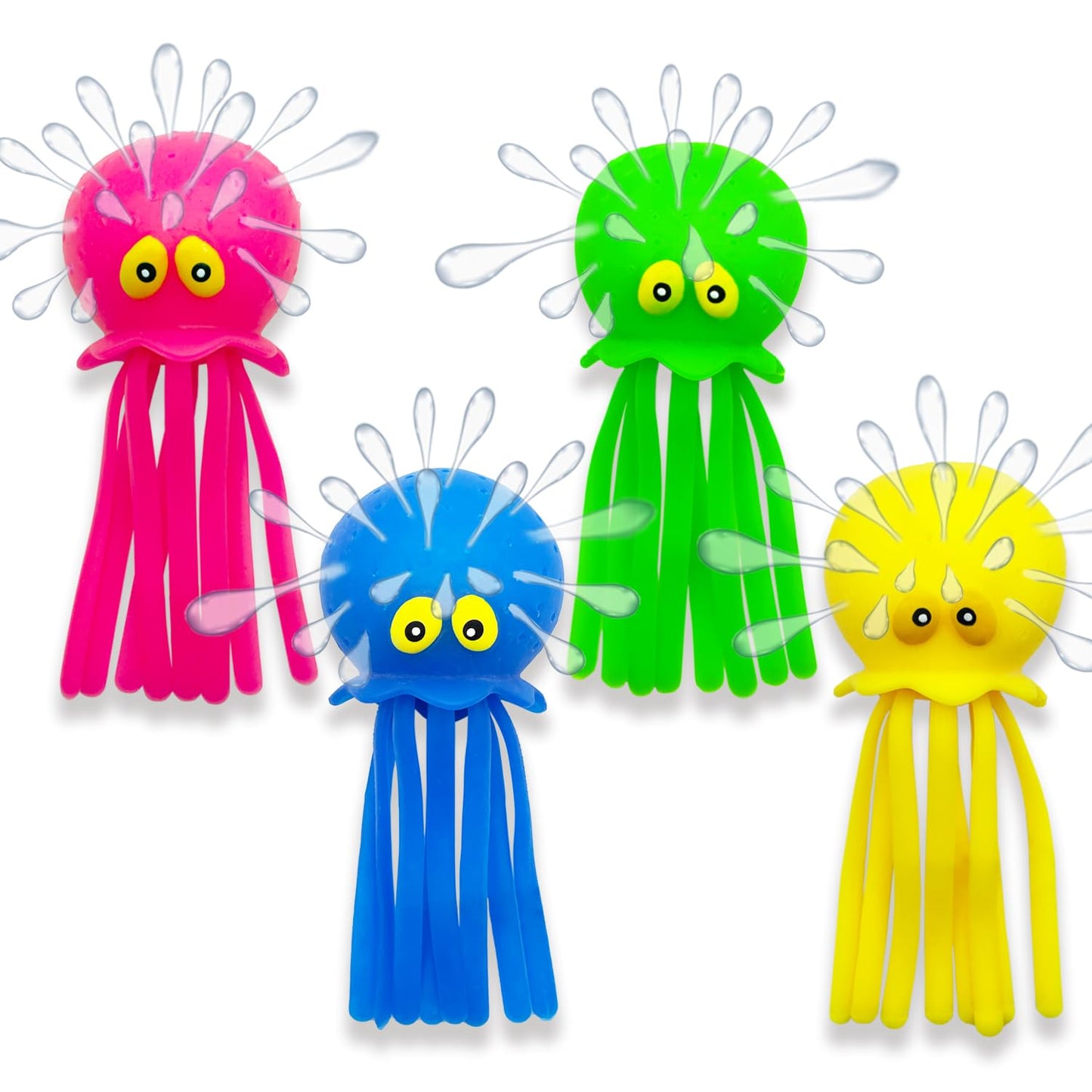 Octopus Water Balls, Pack of 4 Pool Floating Toys Baby Bath Toys Squishy Sensory Stress Relief Toys, Cute Goodie Bag Fillers for for Kids Boys and Girls, Pink, Blue, Green and Yellow