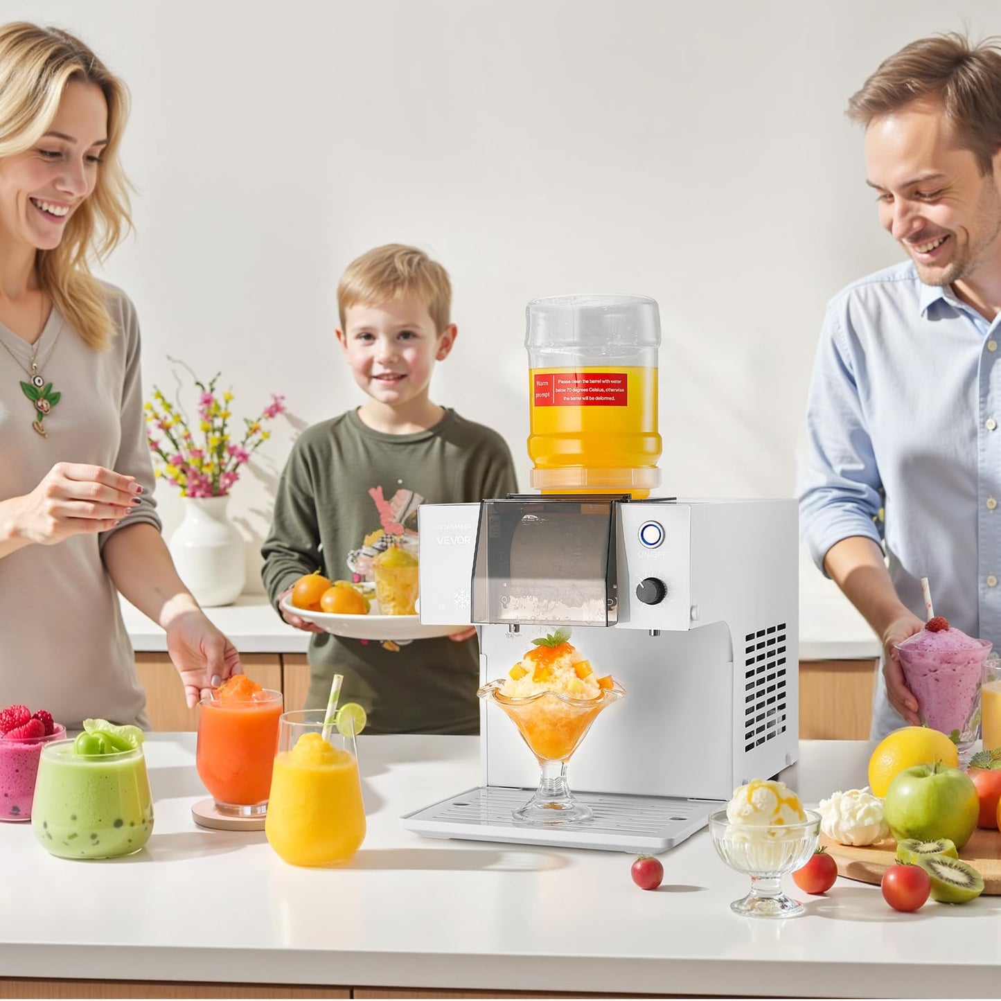 VEVOR Snowflake Ice Machine, 132LBS/24H Snowflake Ice Maker, Ice-Shaver Machine with Stainless Steel Blade, Electric Snow Cone Maker with 0.48Gal Tank, 90S Fast Pre-Cooling, for Home & Small Gathering