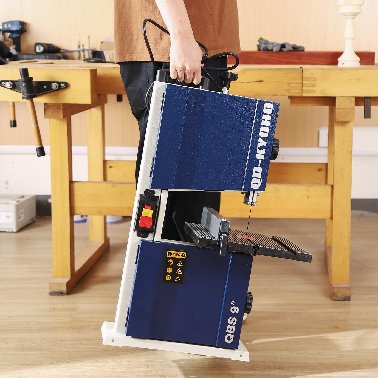 QD-KYOHO Band Saw, Portable 9-Inch Bandsaw for Woodworking, 770 FPM Benchtop, 1/3 HP, 120 V 2.5-Amp Motor, Band Saws with Cast-Aluminum Worktable with Scale, Steel Bandsaws with Miter Gaug