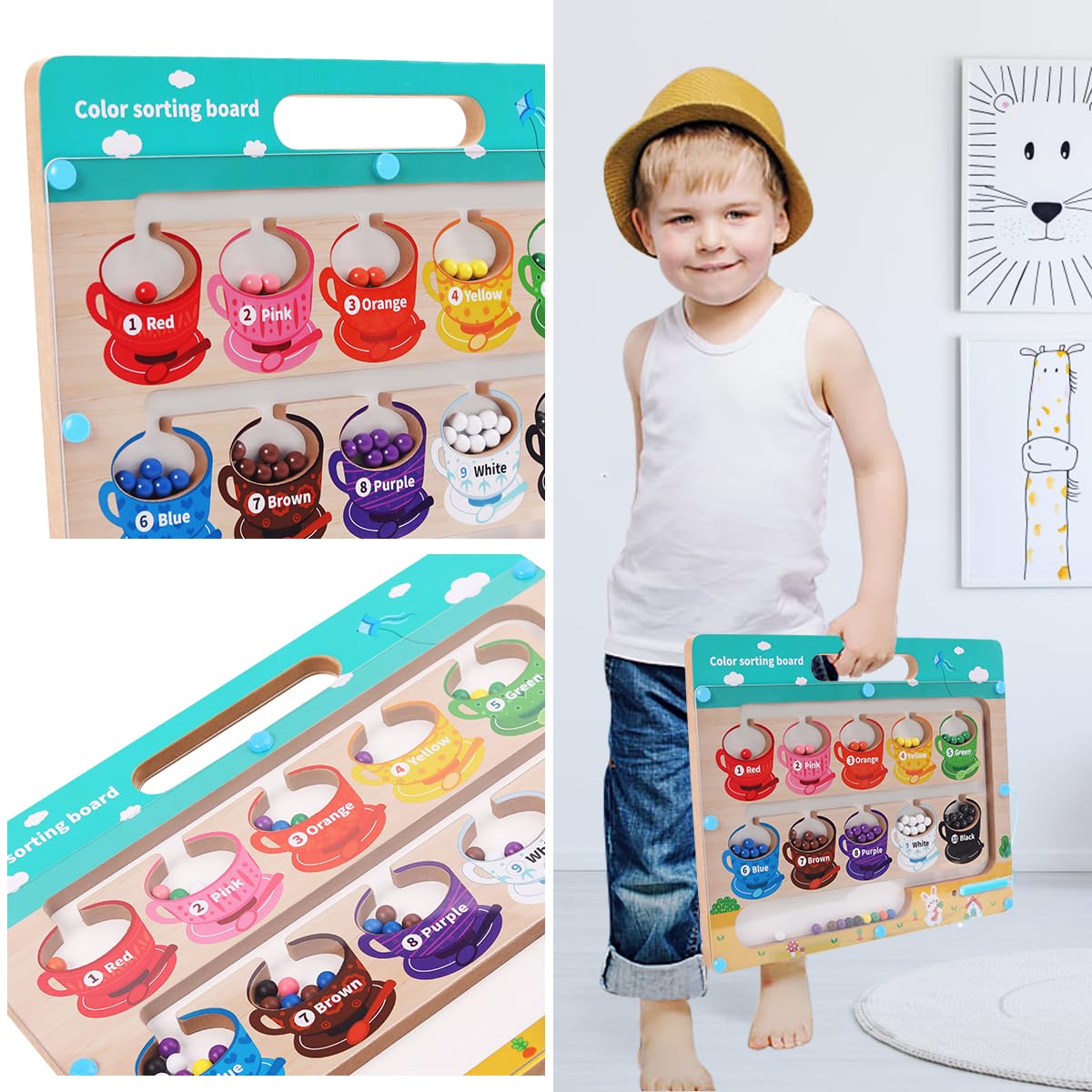 AISHUN Magnetic Color and Number Maze with White baseboards- Montessori Toys for 3 Years Old Boys Girls Wooden Magnet Board Puzzles, Fine Motor Skills Learning Toys Toddler
