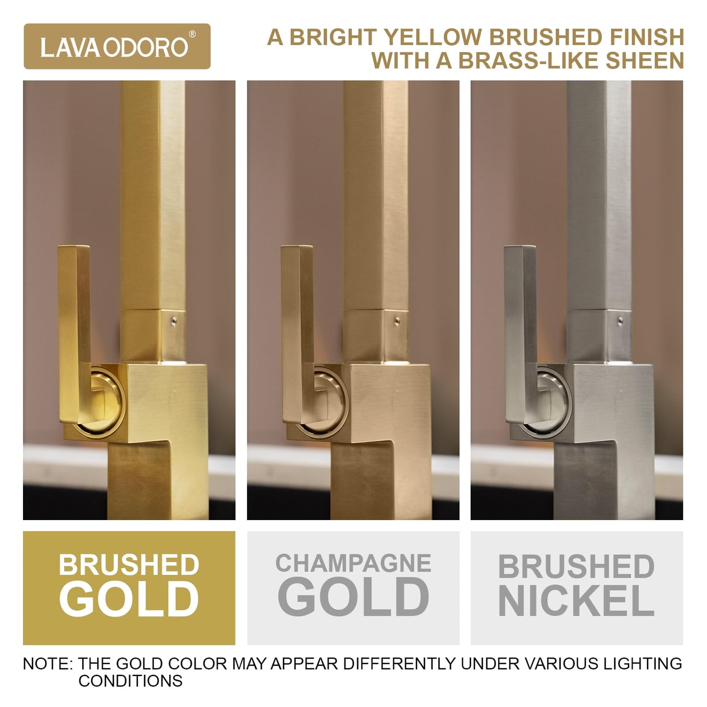 Brushed Gold Kitchen Faucet with Pull Down Sprayer, Lava Odoro Gold Single Handle Kitchen Sink Faucet, Gold Faucet for Kitchen Sink with Magnetic Docking Spray Head, Deck Plate, KF182-SG