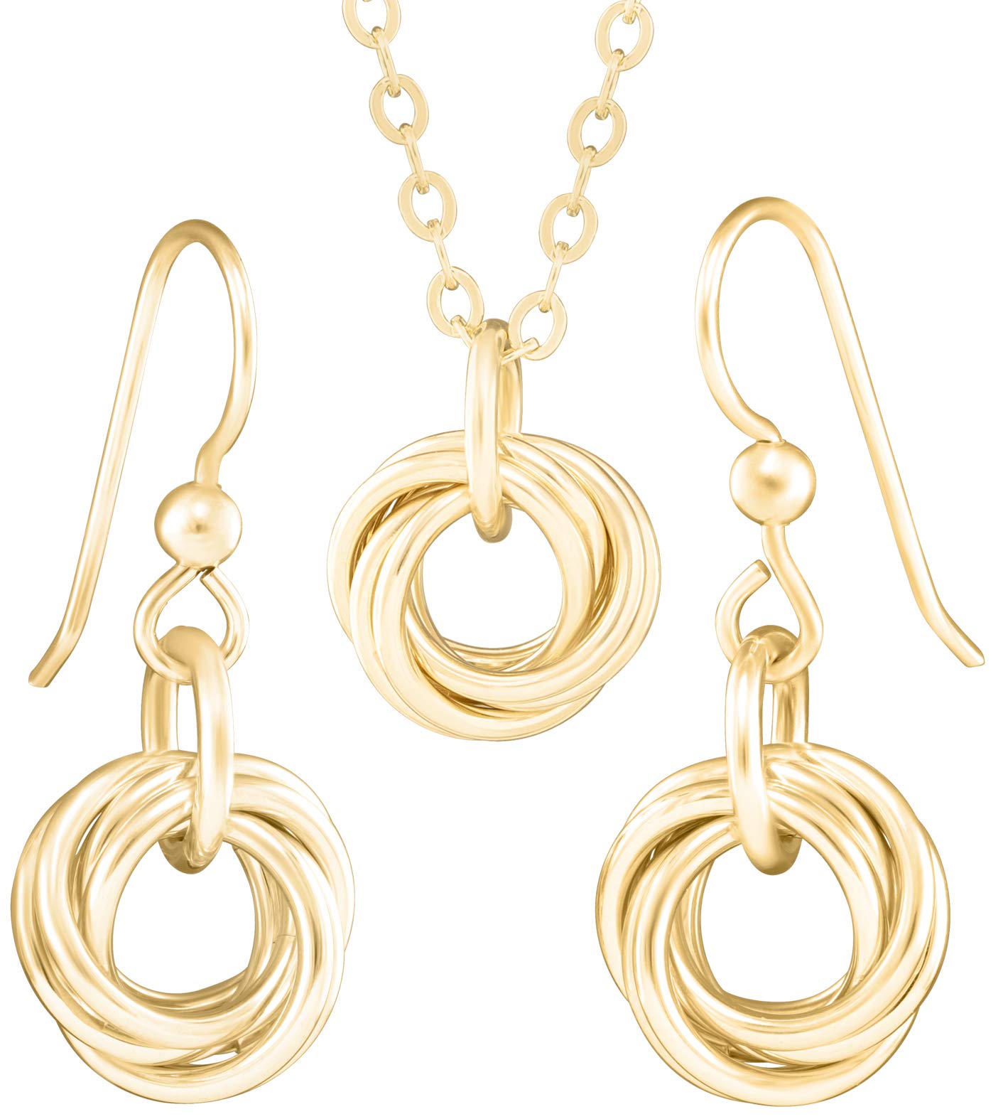 Dainty 14K Yellow Gold-Filled Love Knot Dangle Earrings and 20" Pendant Necklace | Elegant Gold Jewelry Set | Minimalist Jewelry Gift Set for Women