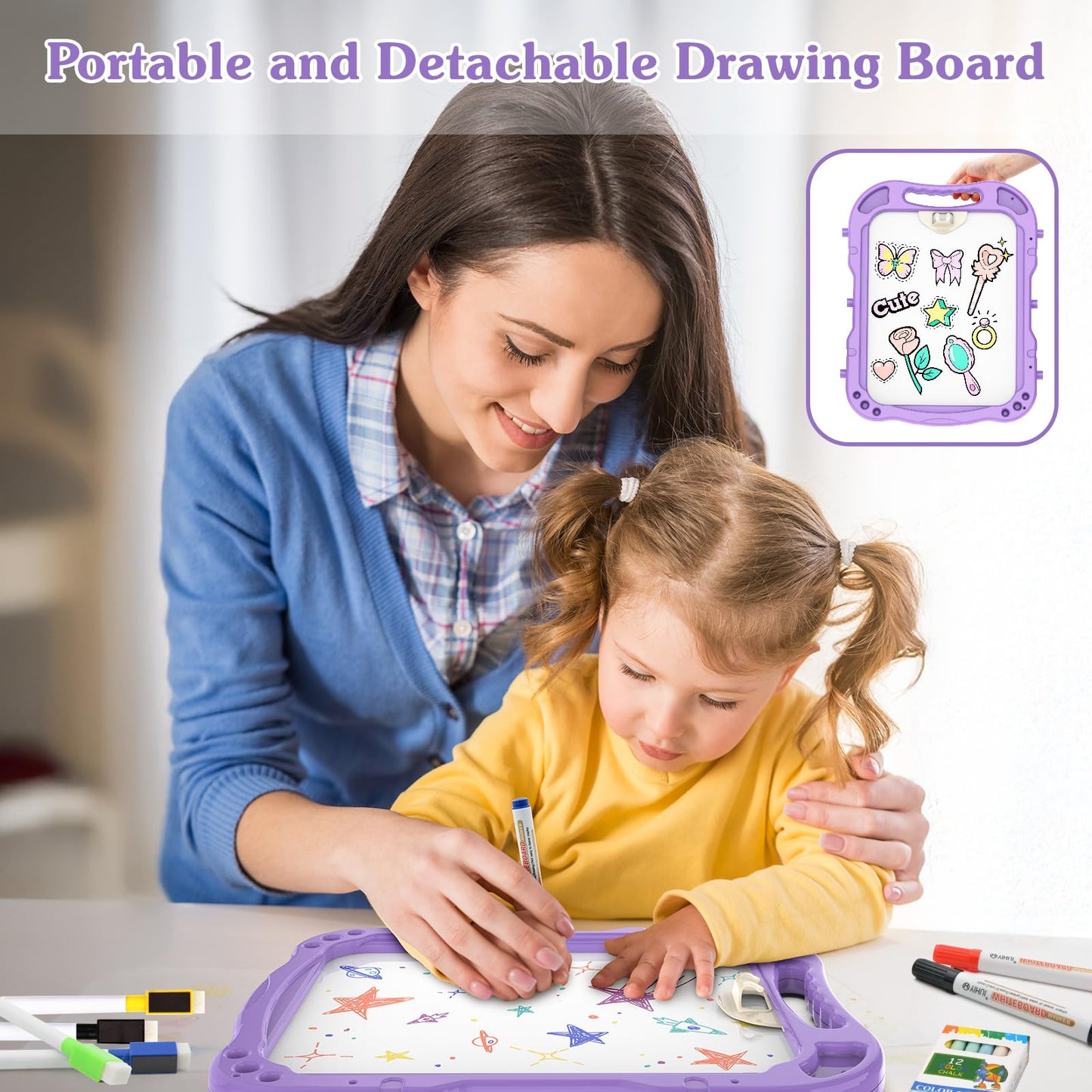 PUPPSITTY Art Easel for Kids - Adjustable Standing Rotatable Double Sided Toddler Easel with Painting Accessories, Birthday Christmas Gift for Little Boys and Girls, Drawing Board Gift for Toddlers