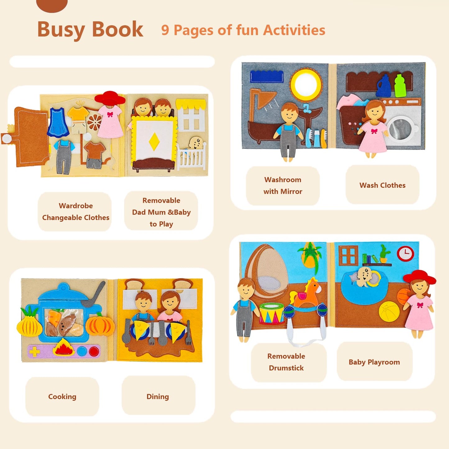 Sendhjurf Montessori Busy Book for Toddlers 3-5 Baby Family Quiet Book Activity Learning Travel Toys for Toddlers Ages 3-5-7 Girls Gift