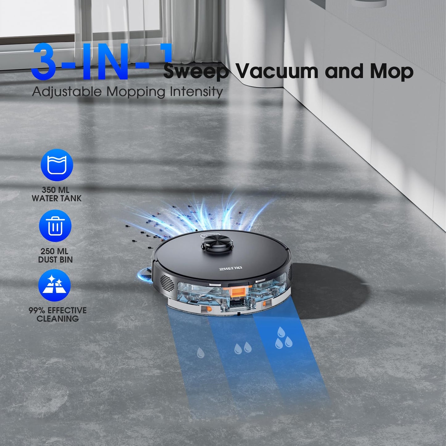 Robot Vacuum and Mop, Mapping Robotic Vacuums Cleaner with LiDAR Navigation Smart & Strong Suction, WiFi/App/Alexa/Voice Control, Obstacle Avoidance, for Home, Wood/Hard Floors, Pet Hair -Gray