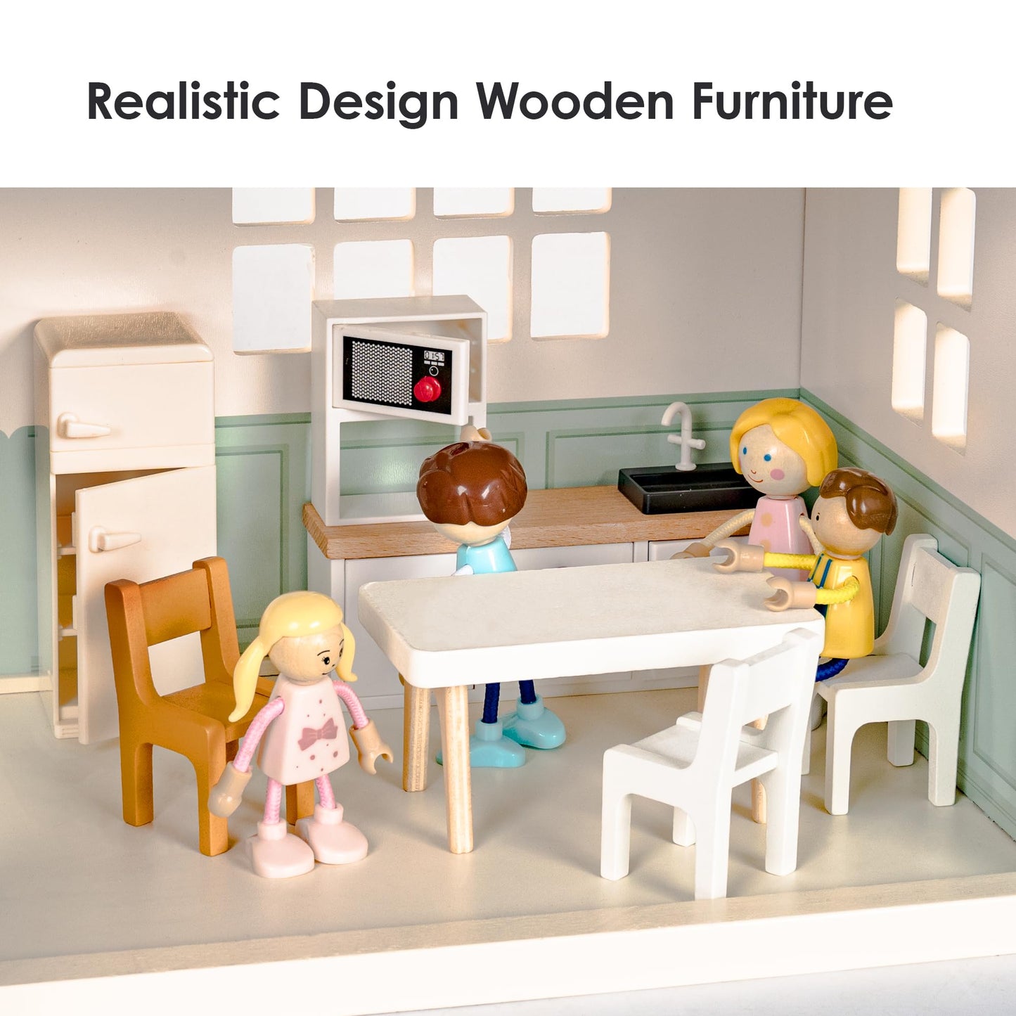 Wooden Dollhouse for Kids, 6-Room Modern Style Toy Doll House Playset with 26 Furniture & Functional Doors, 1:12 Scale Open Plan Dollhouse Designed for 4-6 Inch Dolls, STEM Creative Gift for Ages 3+