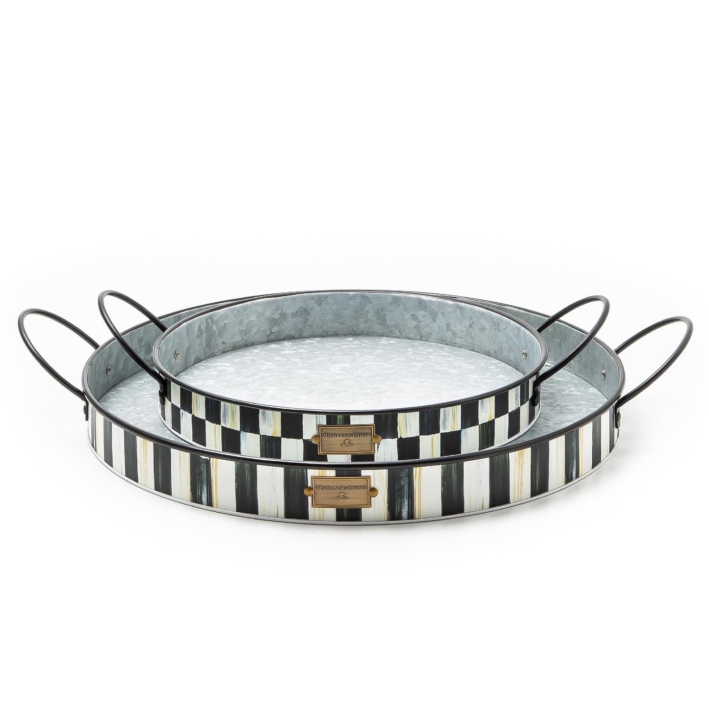 MACKENZIE-CHILDS Galvanized Metal Serving Trays with Handles, Set of 2, Spectator