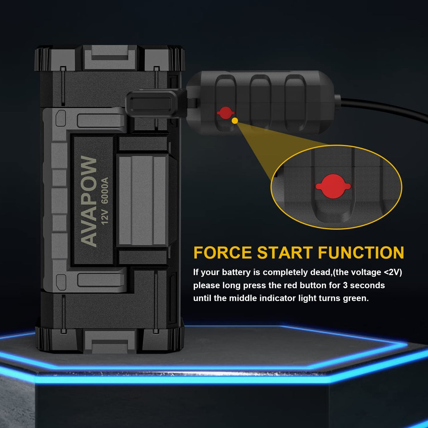 Avapow A68 Jump Starter 6000a with Avapow Wall Charger 18W for Jump Starter Charging or Phone Charging
