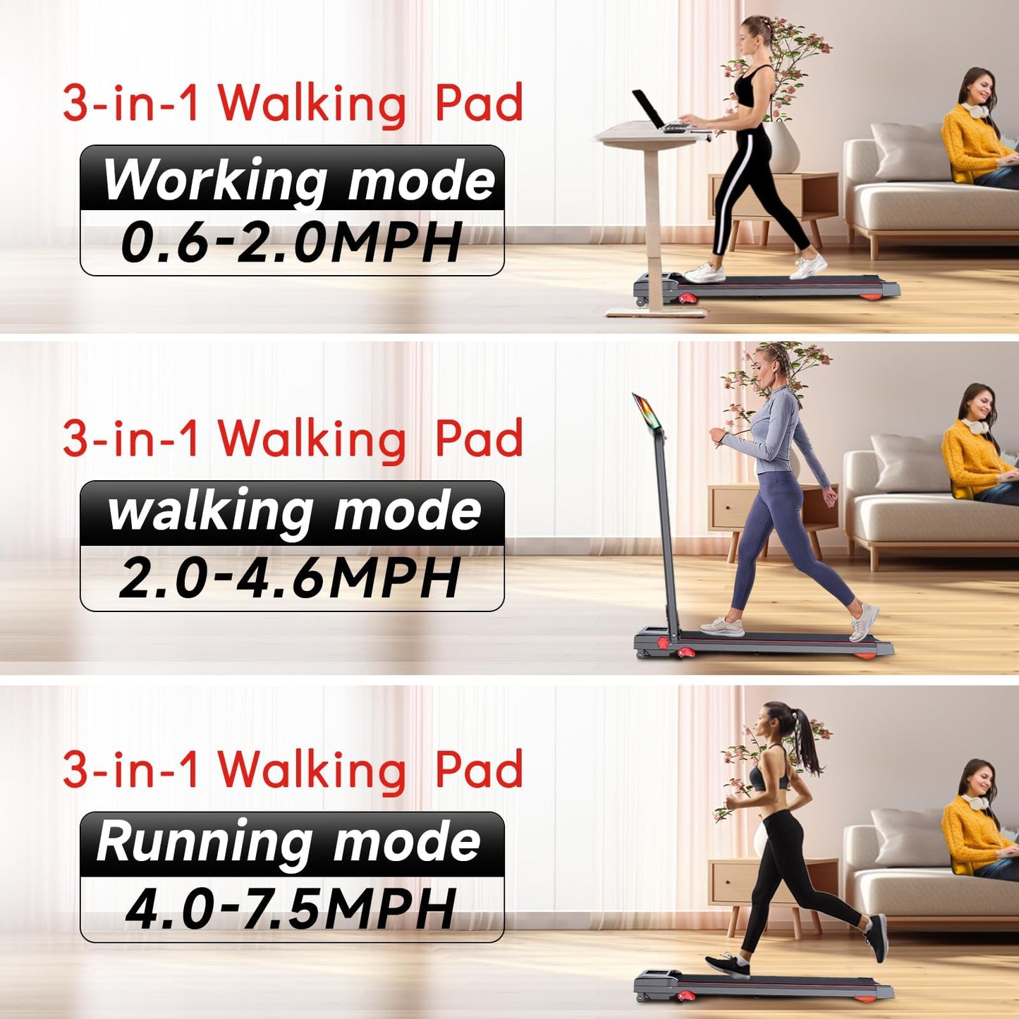 Joxir Walking Pad Treadmill with Incline, 7.5MPH Under Desk Treadmill for Home Office, 360 Lbs Capacity Portable Treadmills with Remote Control, Led Display