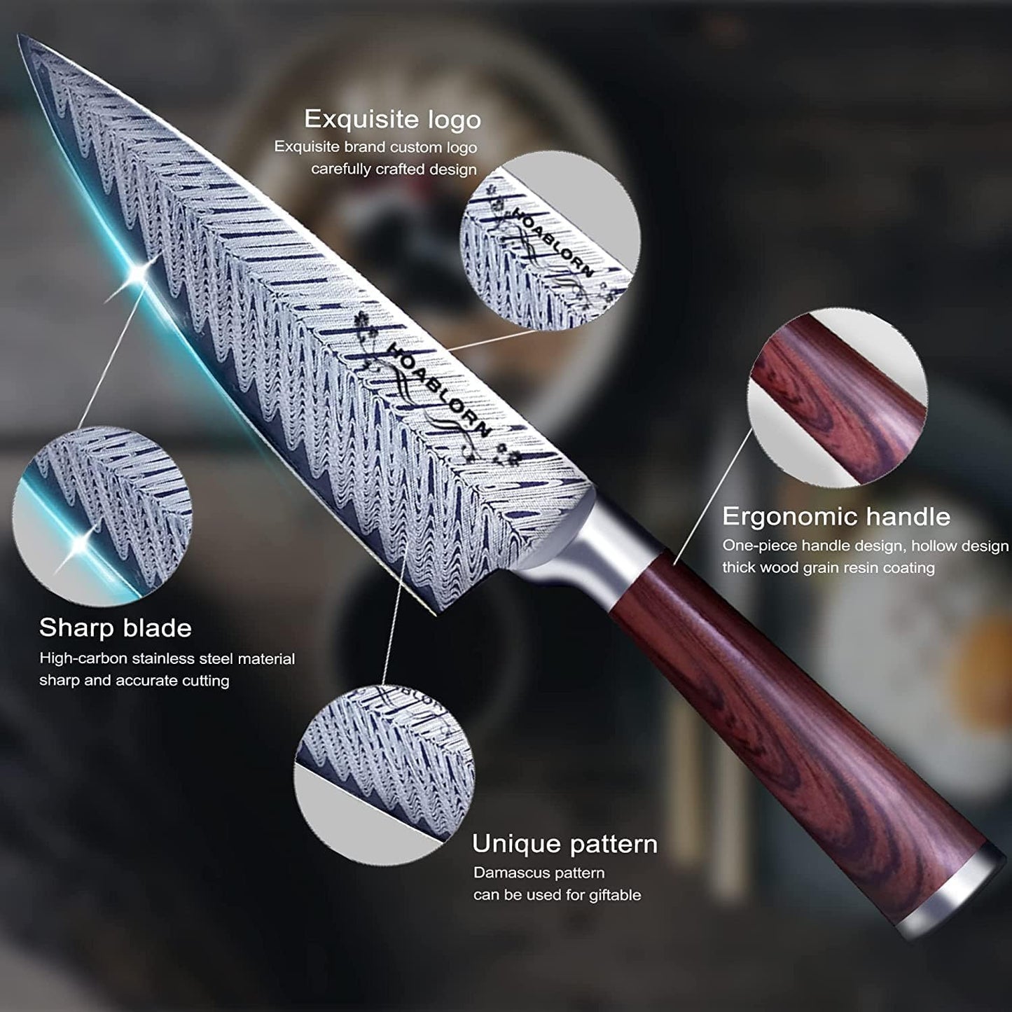ChefHoablorn Damascus Knife Block Set – Premium 20-Piece Chef Knife Set with Extra Cutting Board & Wine Corkscrew, High Carbon Stainless Steel, Elegant Housewarming Gift