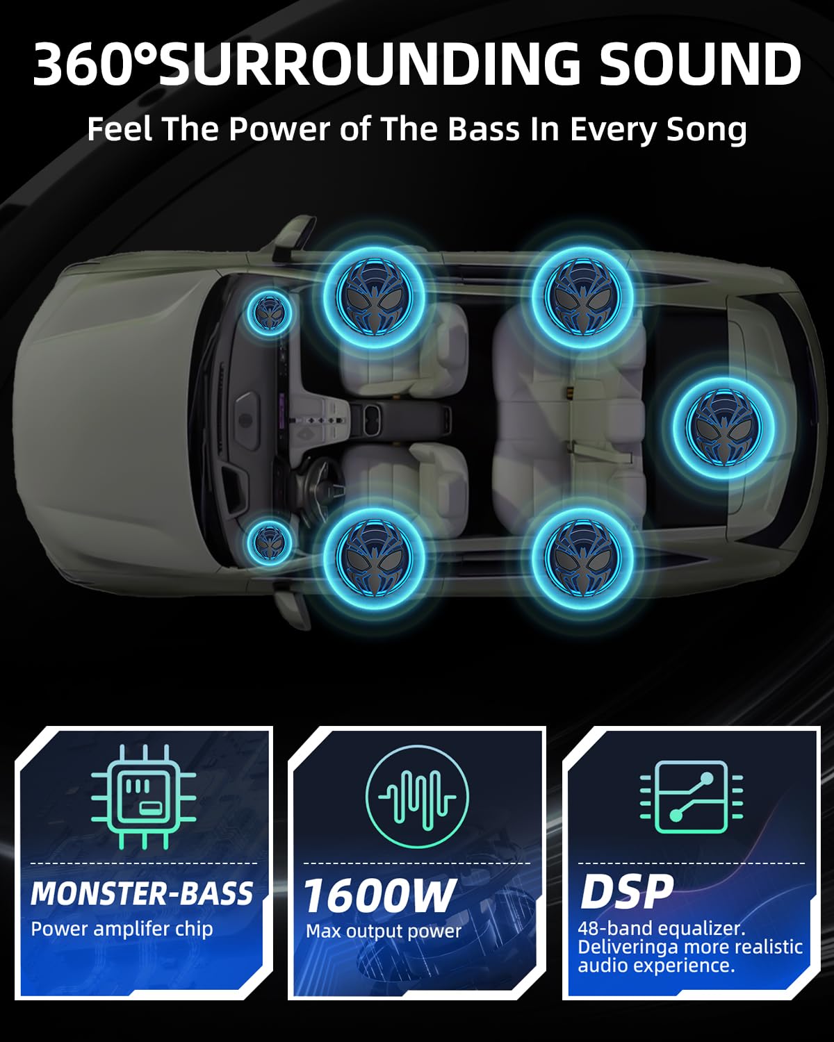 SUBPULSIX 1600W Slim Underseat Car Subwoofer and Amp Package, Powered Under Seat Subwoofer with Built-in Amp, Deep Distortion-Free Bass, RGB LED Ambient Light Switch, for Truck SUV Jeep Car Audio