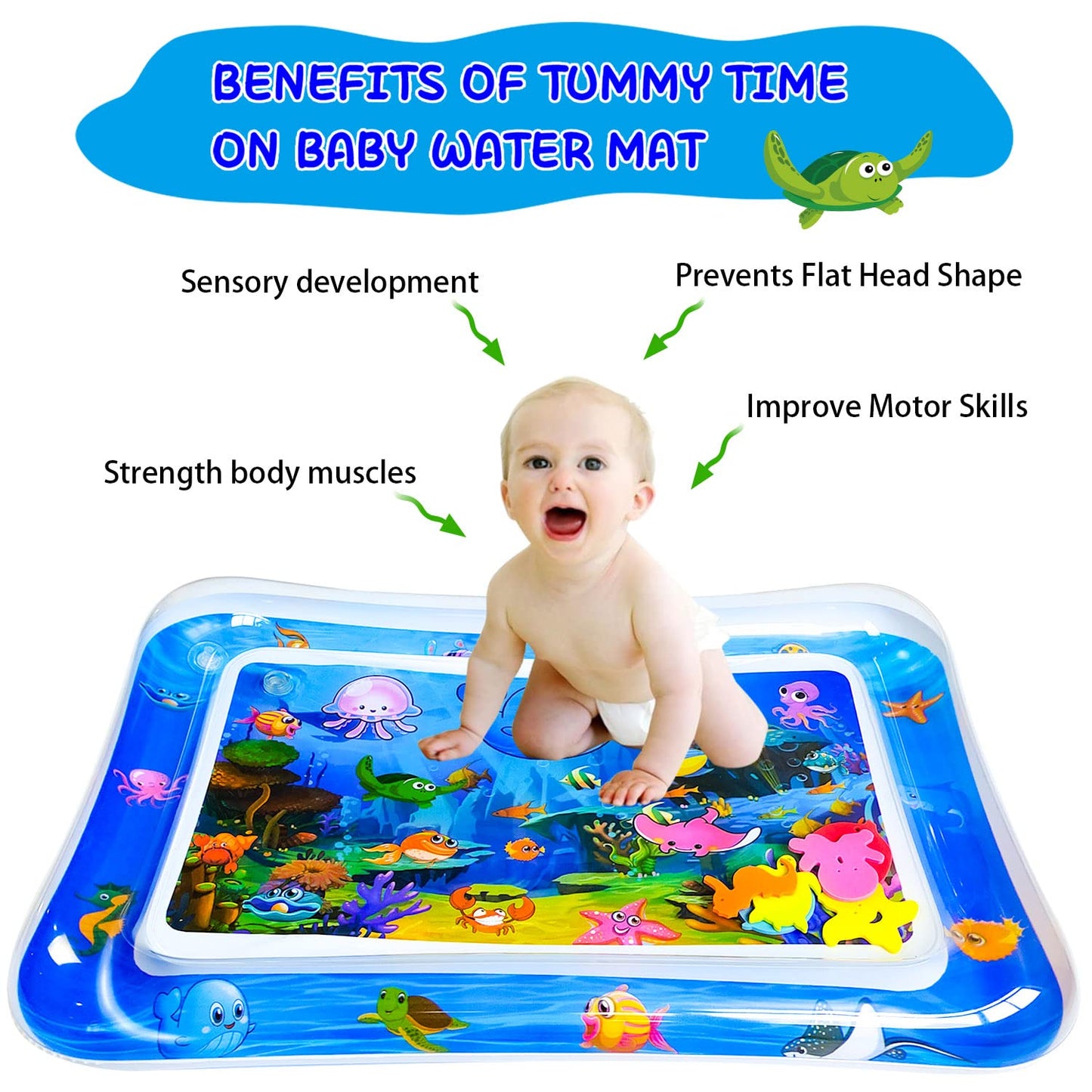 ZHUYNXIR Water mat Infant Toys, Water mat Baby, Inflatable Play Mat Water Cushion Baby Toys, Fun Early Development Activity Play Center for Newborn (27.5x20 in)