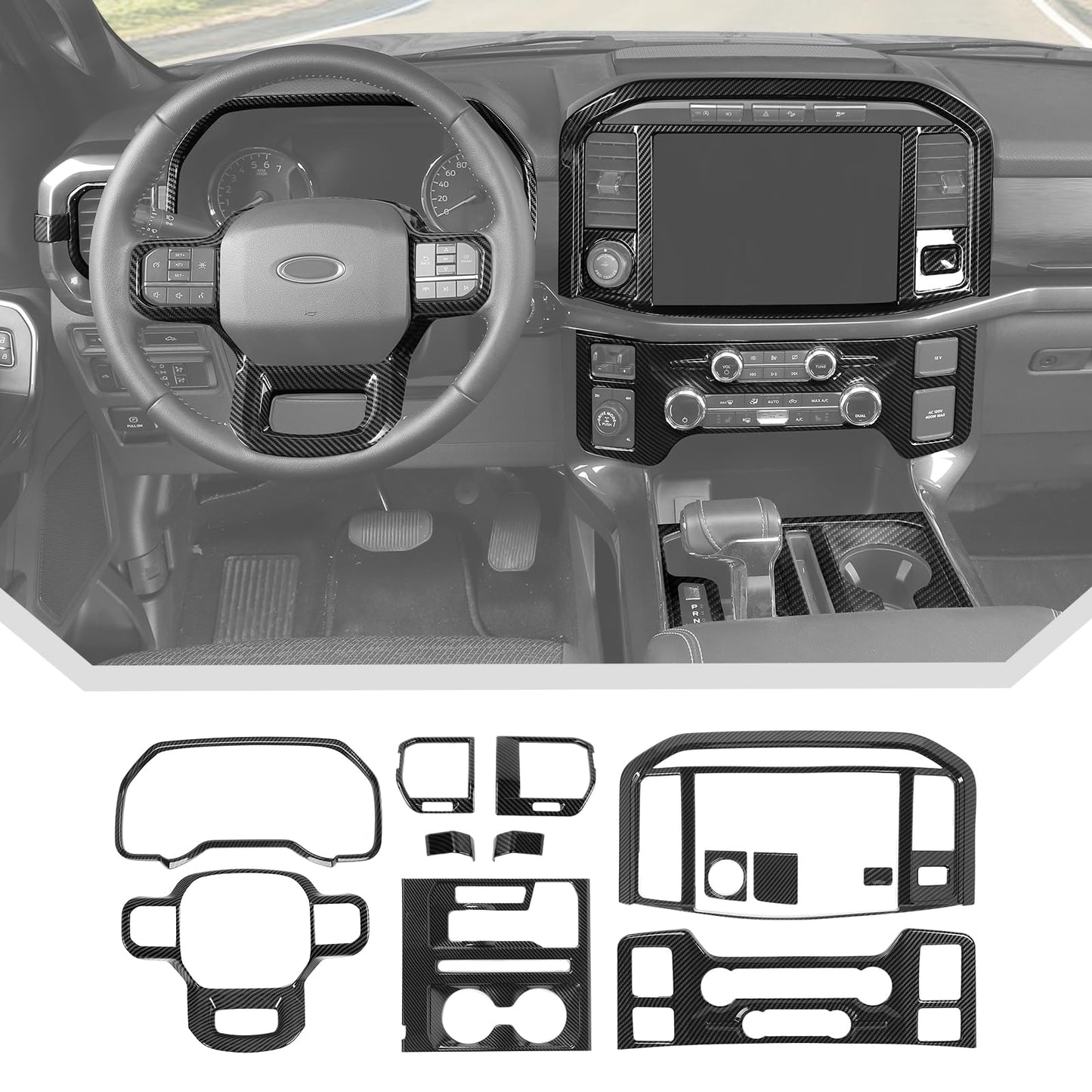 JeCar 12pcs Carbon Fiber Interior Trim Kit for 2021+ Ford F150 Interior Accessories