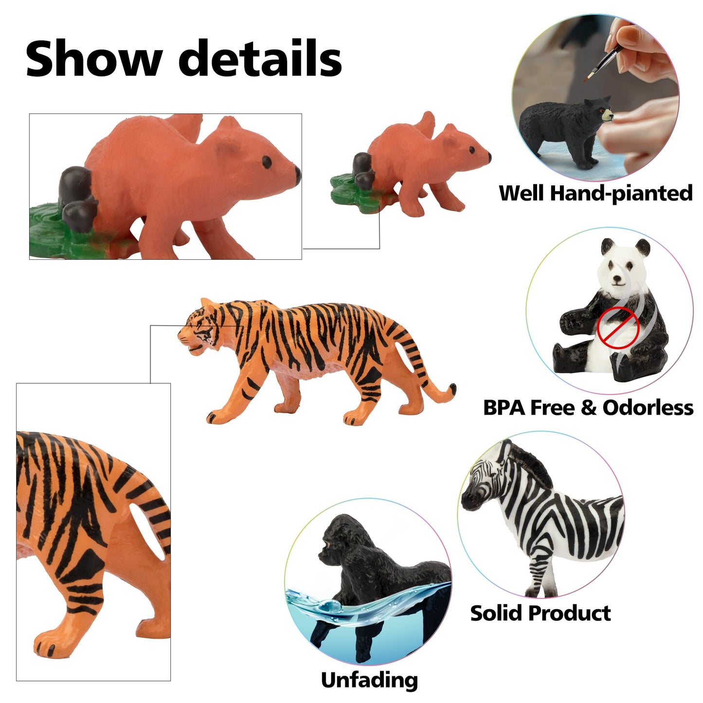 Toymany 14PCS 1-2" Tiny Jungle Animal Figures Toy, Realistic Mini Jungle Zoo Animal Figurines Cake Topper Toy Set, Easter Egg Christmas Birthday Gift Party Favor School Project for Kids Toddlers