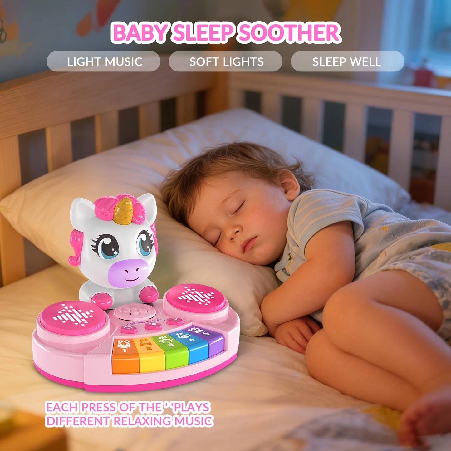 DPDos Unicorn Baby Piano Toy with Animal Sounds, Light Up Musical Keyboard, Educational Toddler Learning Toys for 1 Year Old Girl, Birthday Gifts 6+ Months
