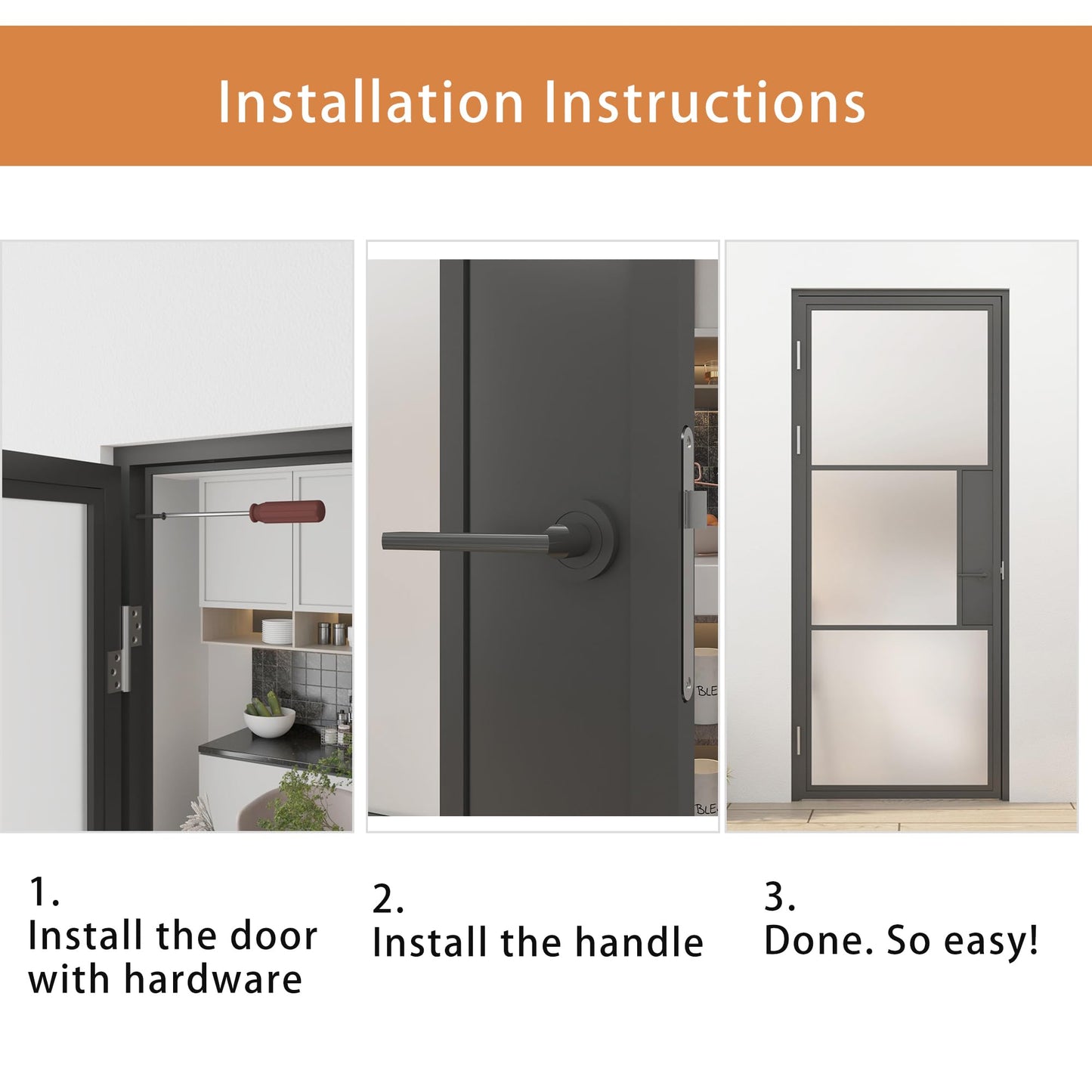Jubest Prehung Door, 36" x 84", Interior Hollow Swing Metal Frame Frosted Glass, Pre-Assembled, Easy to Install, Left-Hand