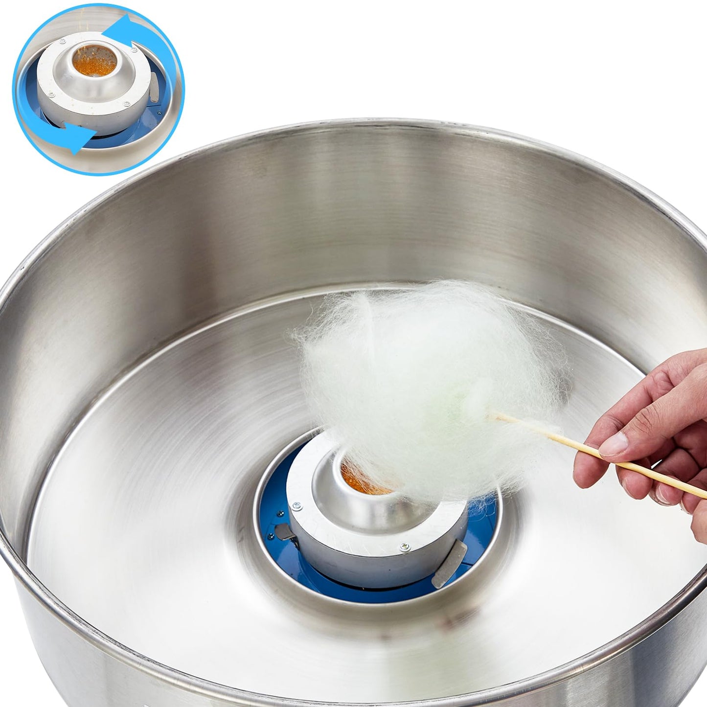 MilleLoom Electric Cotton Candy Machine with Cover - 1000W Commercial Floss Maker, Stainless Steel Bowl, Sugar Scoop, Drawer, Ideal for Home, Carnival, Kids Birthday, Family Party(Blue)