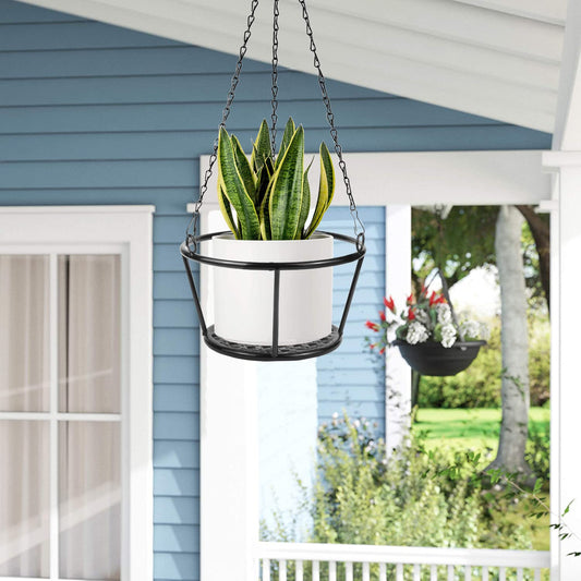 ARTORA 2 Pack Metal Plant Hanger, Modern Plant Hanging Basket Decorative Black Plant Pot Holder Flower Planter Hanging Chain for Balcony Porch Indoor Outdoor Home Decor (Black 2PCS)