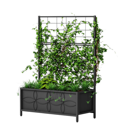 Zhongma Sturdy Raised Garden Bed with Trellis (15.75 x 35.43 x 48.8 in) for Vegetables Flower, Planter Box for Backyard Patio Balcony