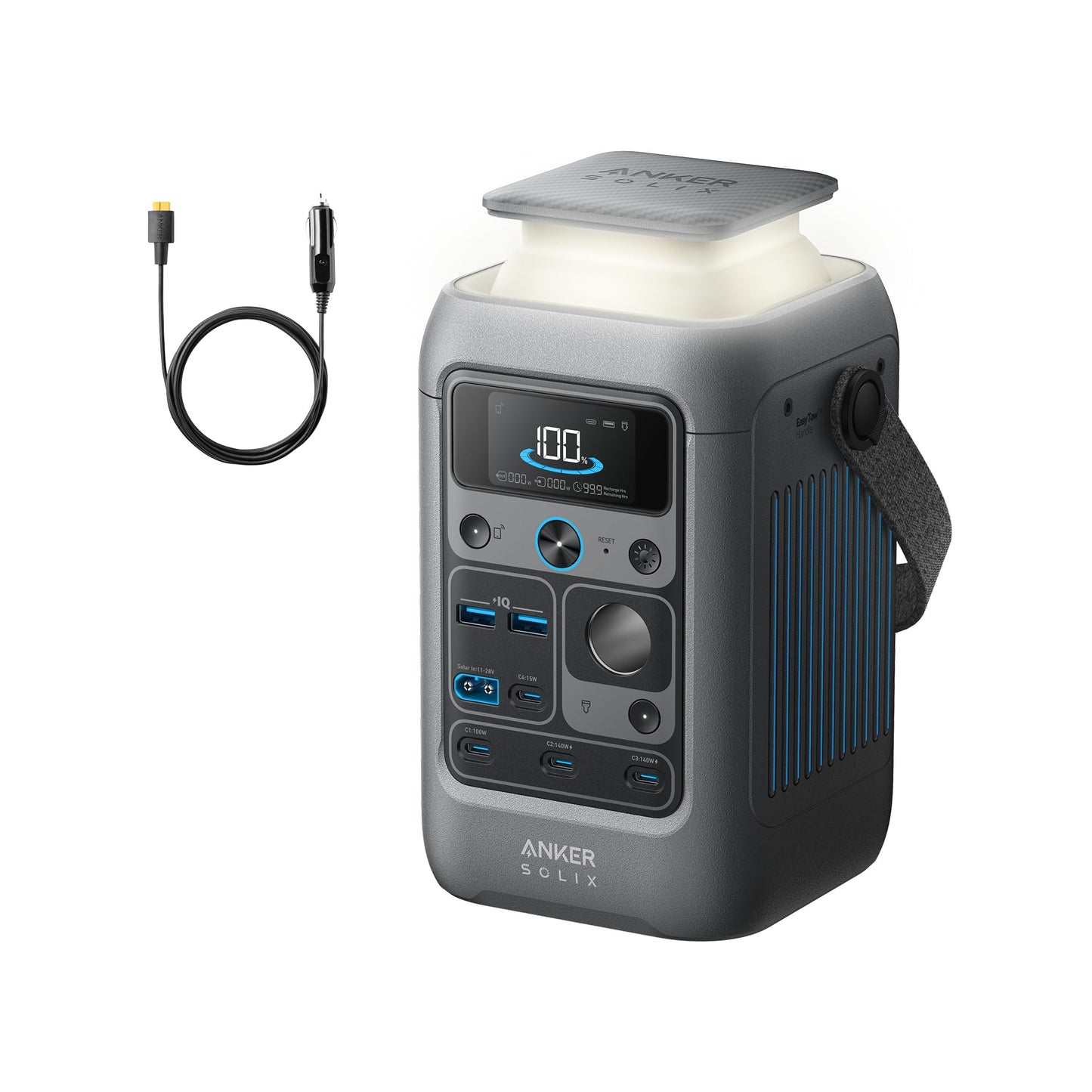 Anker SOLIX C300 DC Power Bank Station with Car Charging Cable, Outdoor 288Wh, Portable Power Station, LiFePO4 Battery, 300W Solar Generator, for Camping, Traveling, and Emergencies