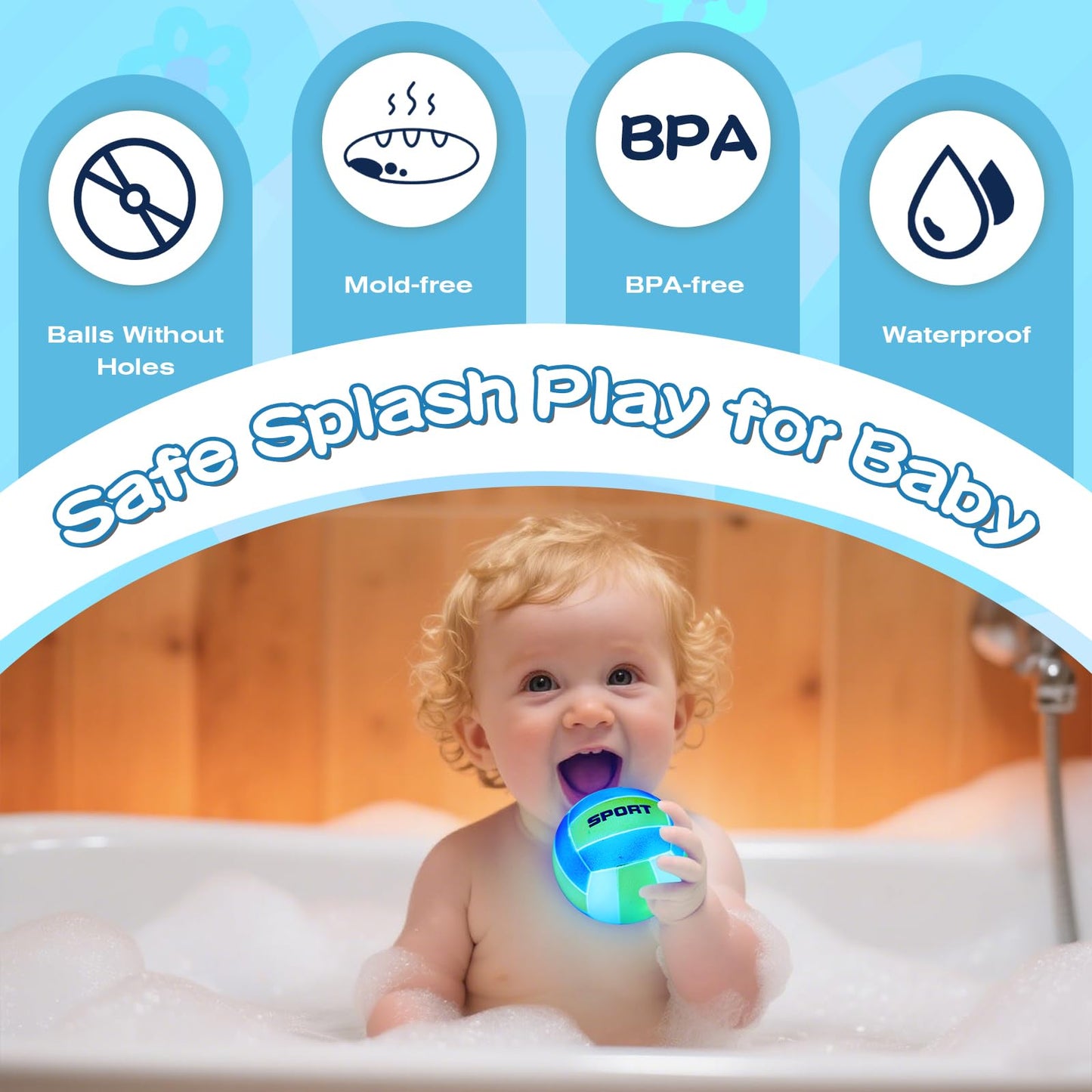 Light Up Bath Toys, Bathtub Basketball Hoop for Kids 1-3, Toddler Water-Activated Light Up Toys 6-12-18 Months, Sensory Toys for Tub Pool Swimming Shower, Baby Bathtub Gift for Boy Girl Birthday