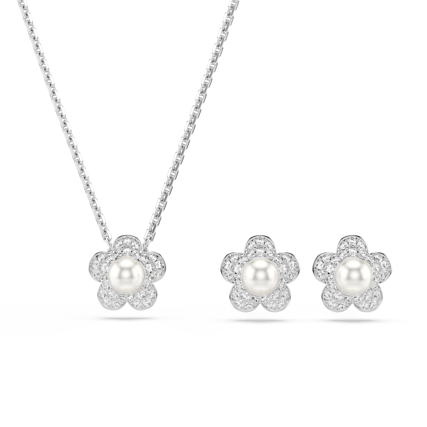 Swarovski Ariana Grande x set, Crystal pearl, Round cut, Flower, Clear, Rhodium Finish