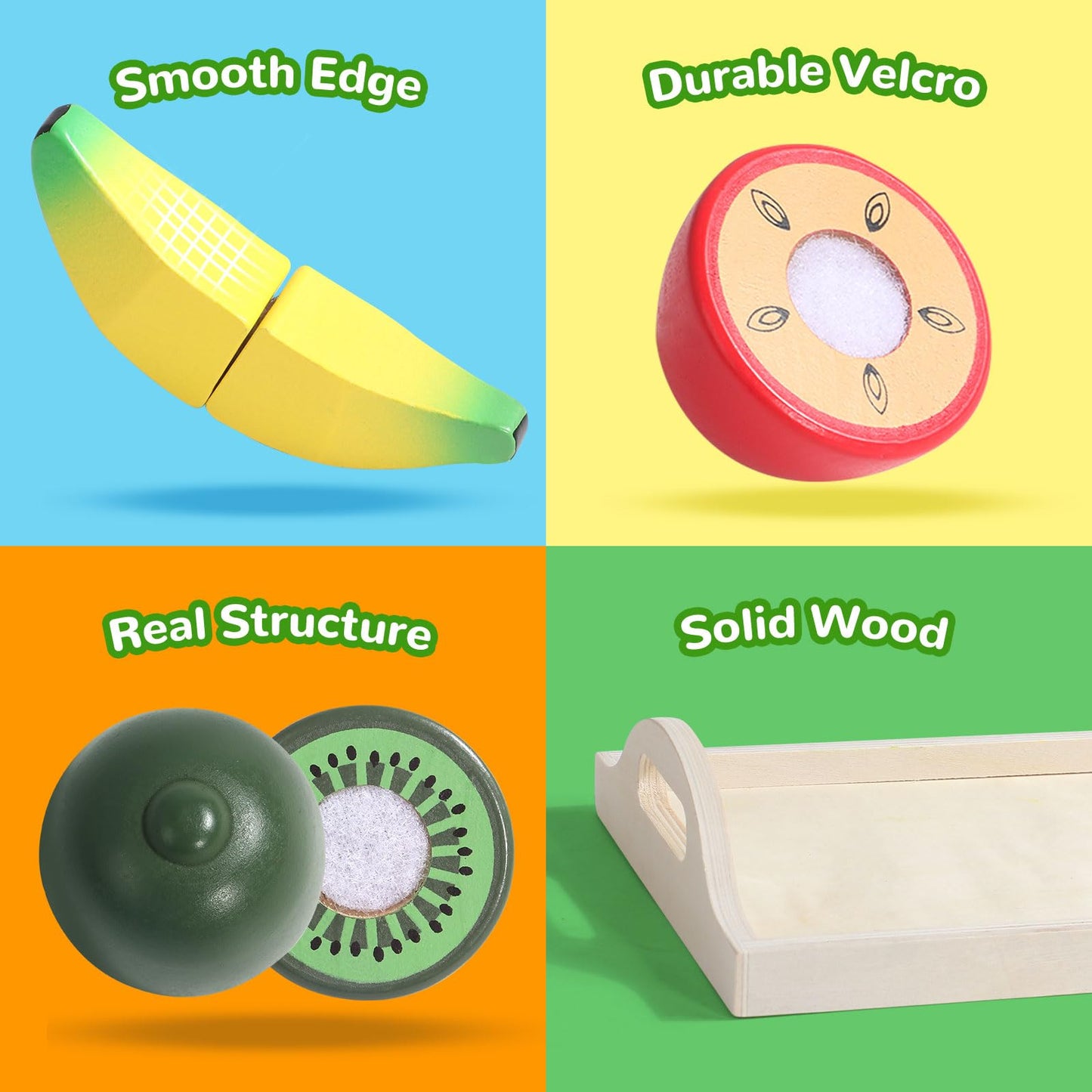 Fajiabao Wooden Play Food for Kids Kitchen Montessori Toys for 2 Year Old Girls & Boys Wood Cutting Fruit Set with Tray Fine Motor Skills Educational Toddler Gifts 2 3 4 5 6